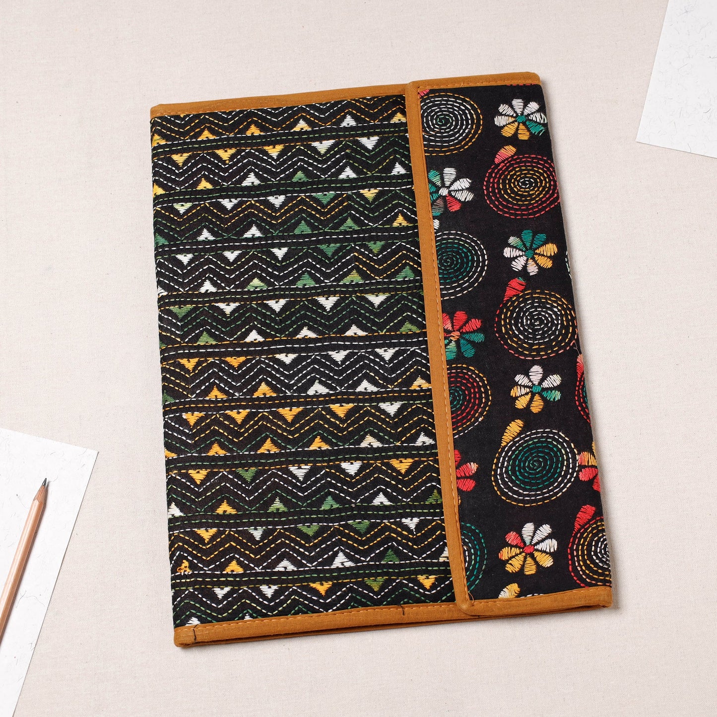 Black Bengal Kantha Work Handcrafted File Folder