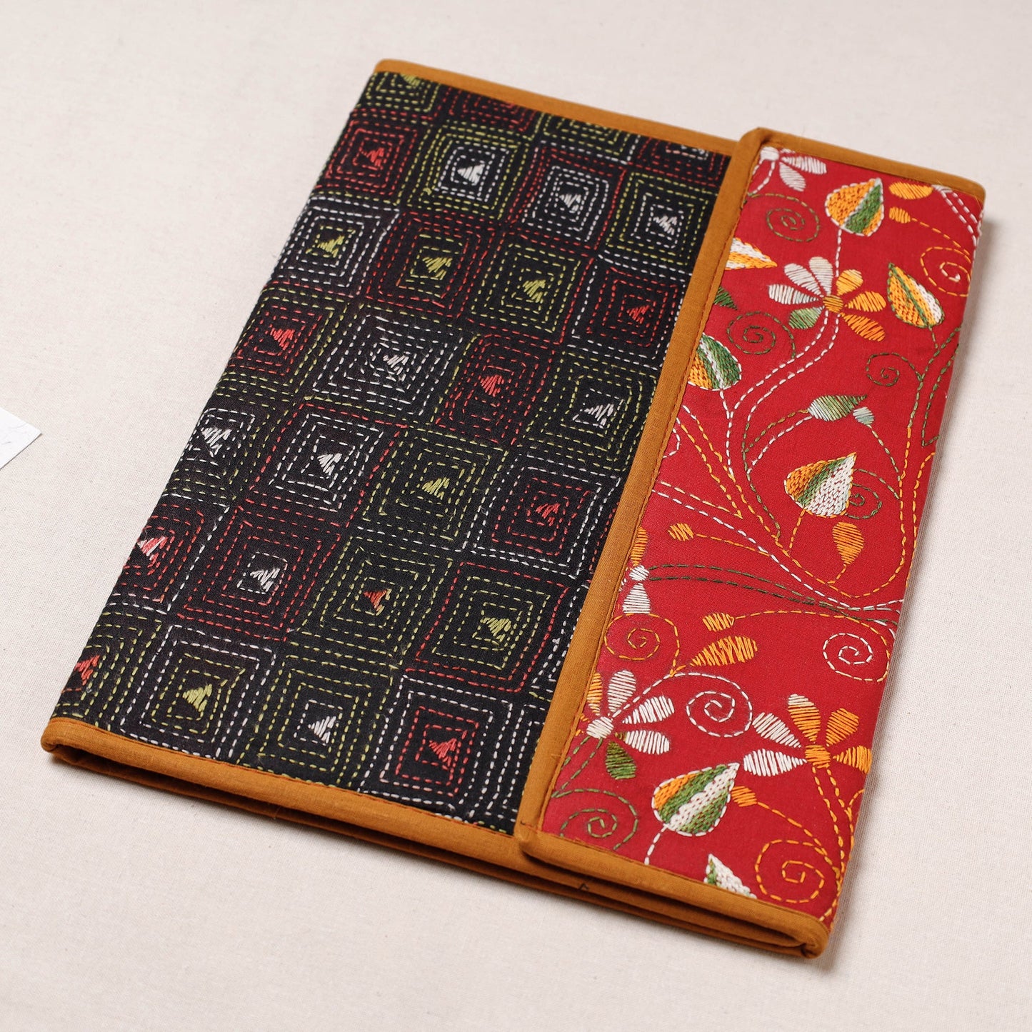 Black Bengal Kantha Work Handcrafted File Folder