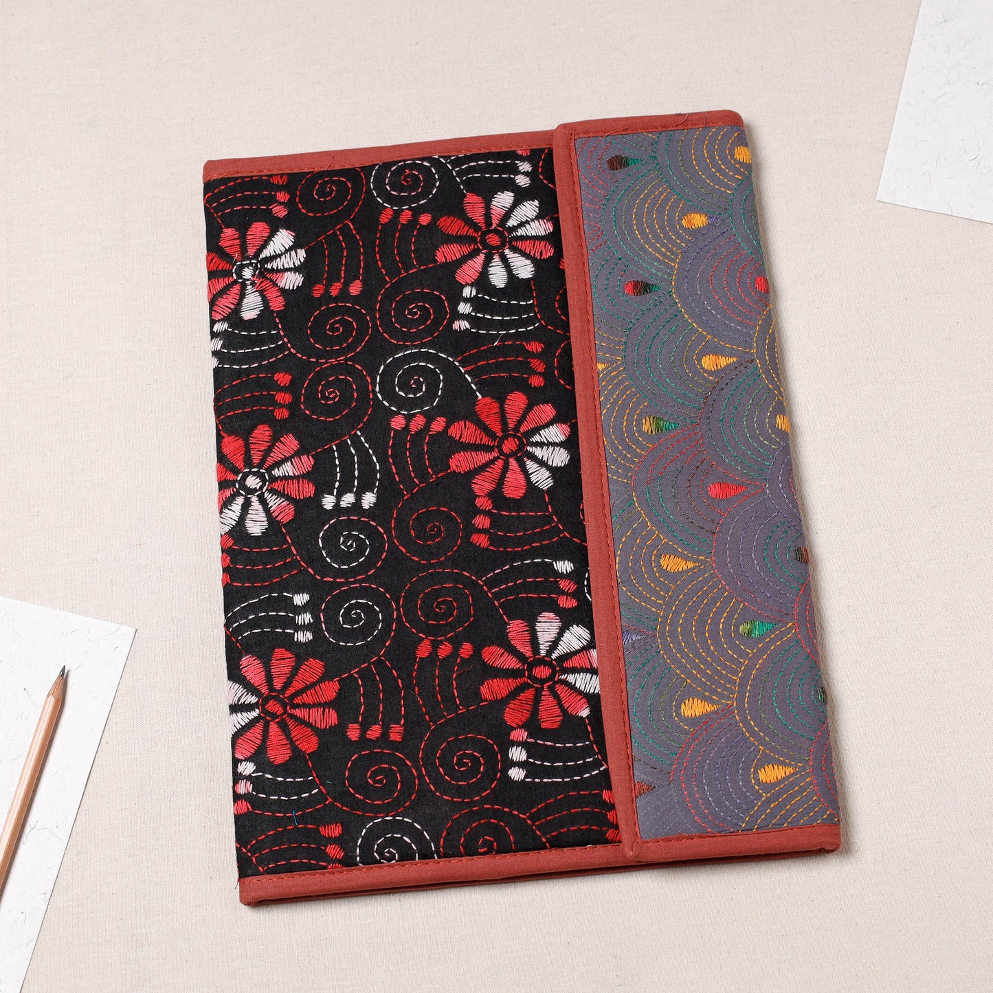 Black Bengal Kantha Work Handcrafted File Folder