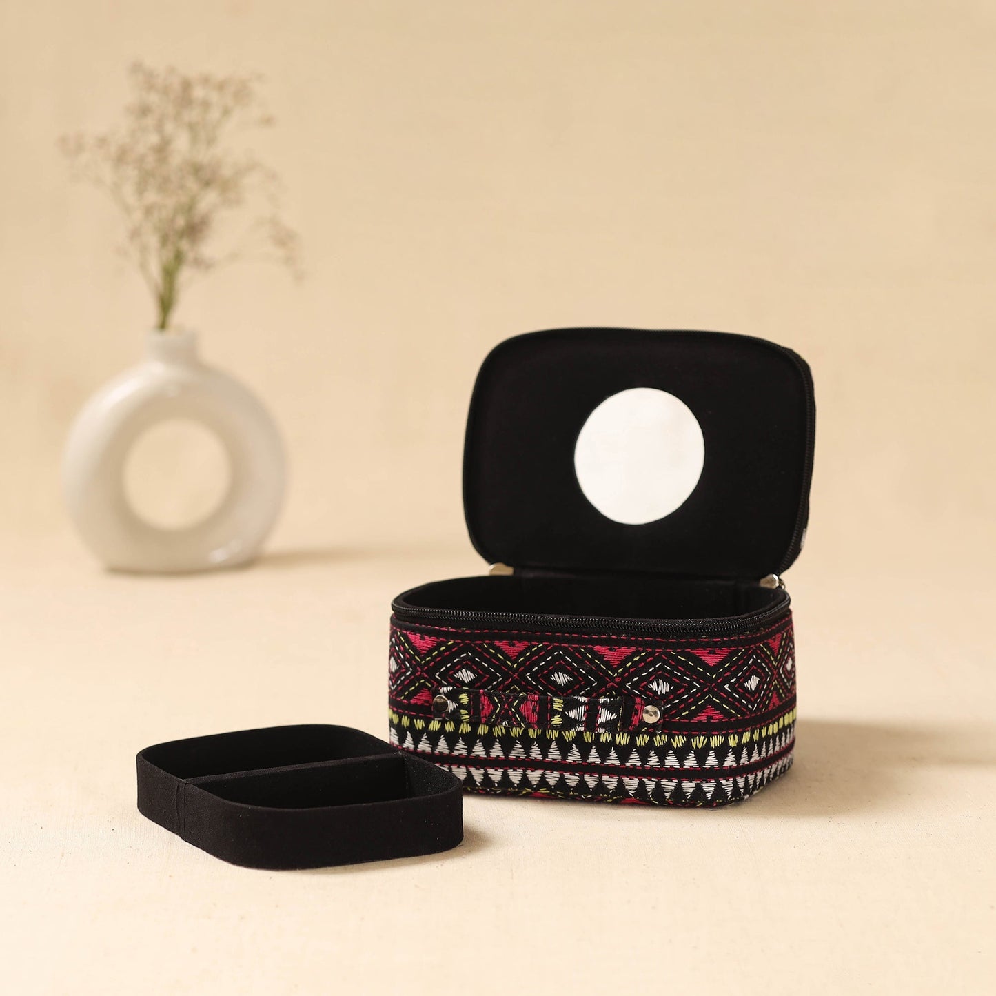 Bengal kantha work handcrafted jewellery box with mirror 13