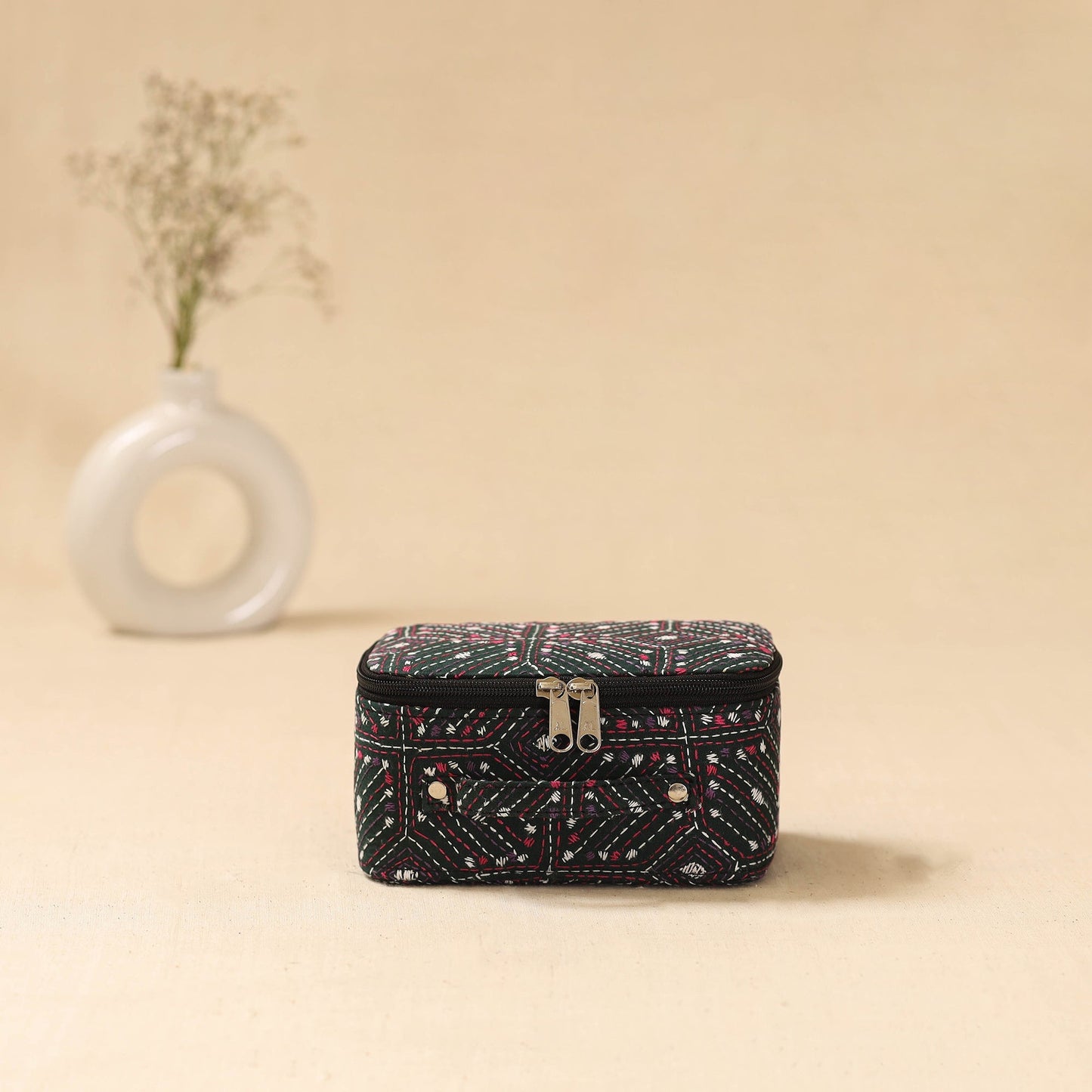 Bengal kantha work handcrafted jewellery box with mirror 16