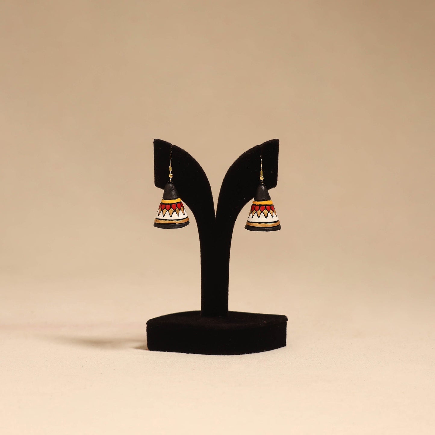 Bishnupur handpainted cone shape terracotta jhumka earrings
