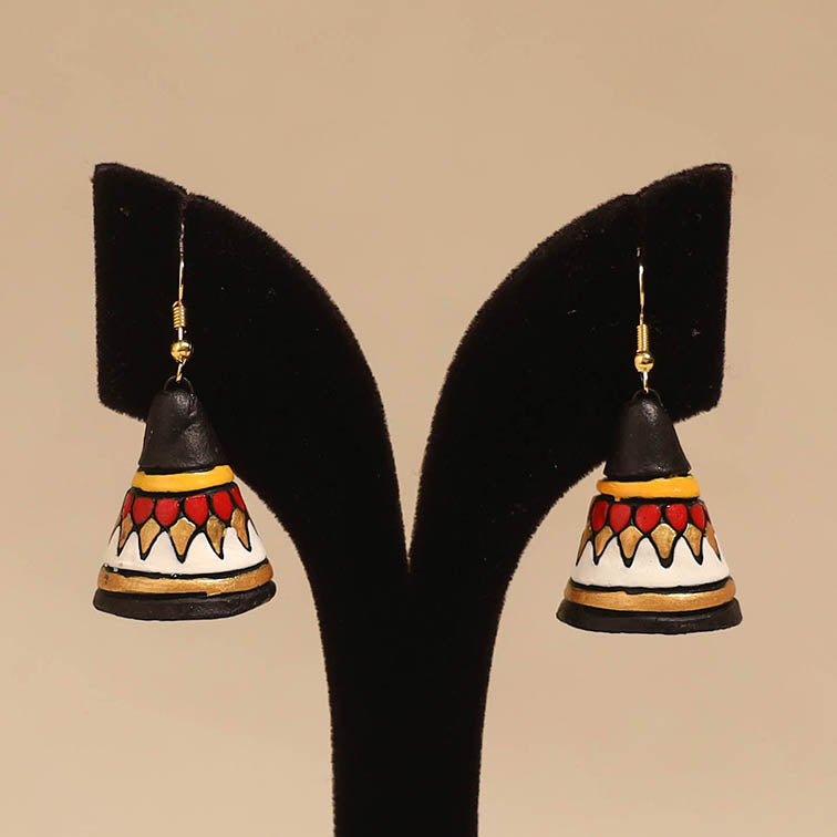 Bishnupur handpainted cone shape terracotta jhumka earrings