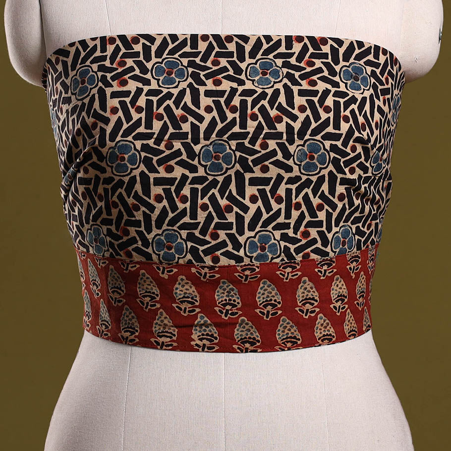 Block print cotton ajrakh blouse piece 02 - handcrafted