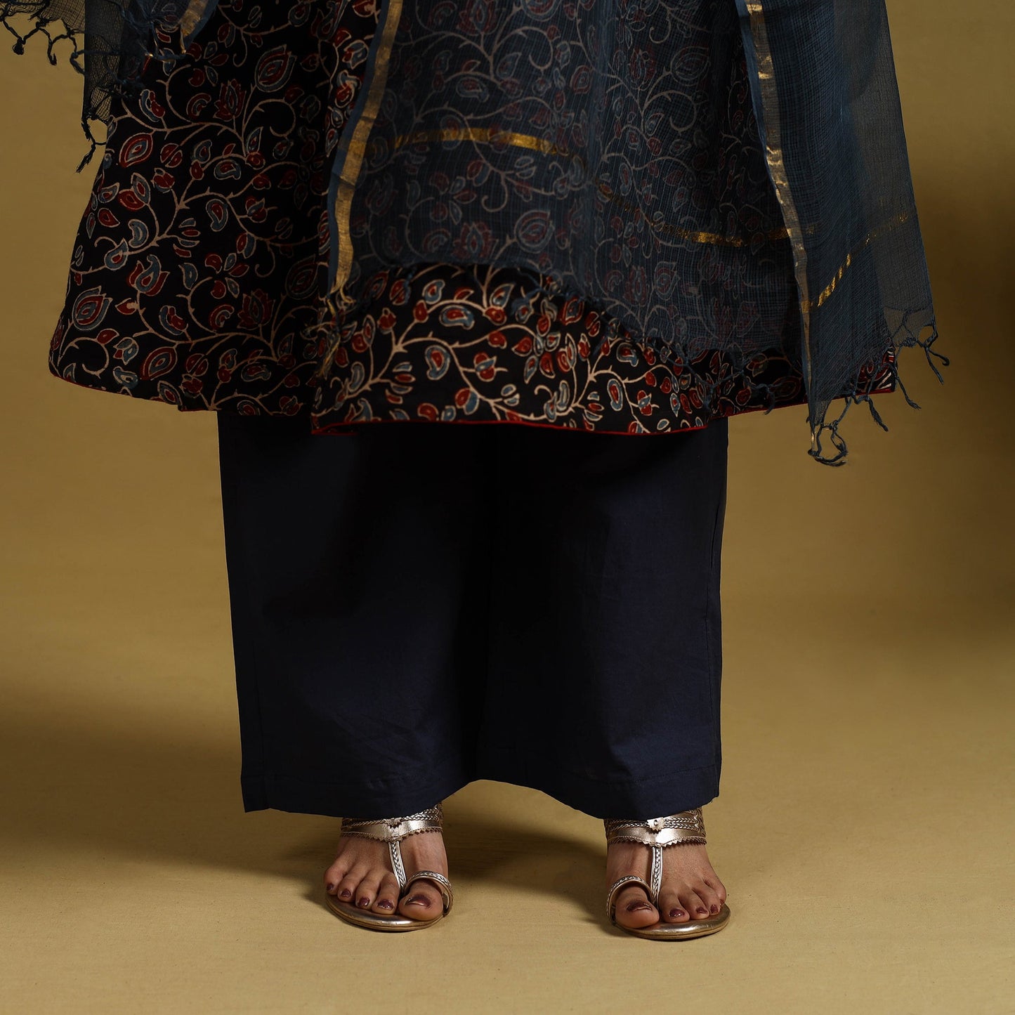 Black Block Print Cotton Ajrakh Kurta Set with Dupatta
