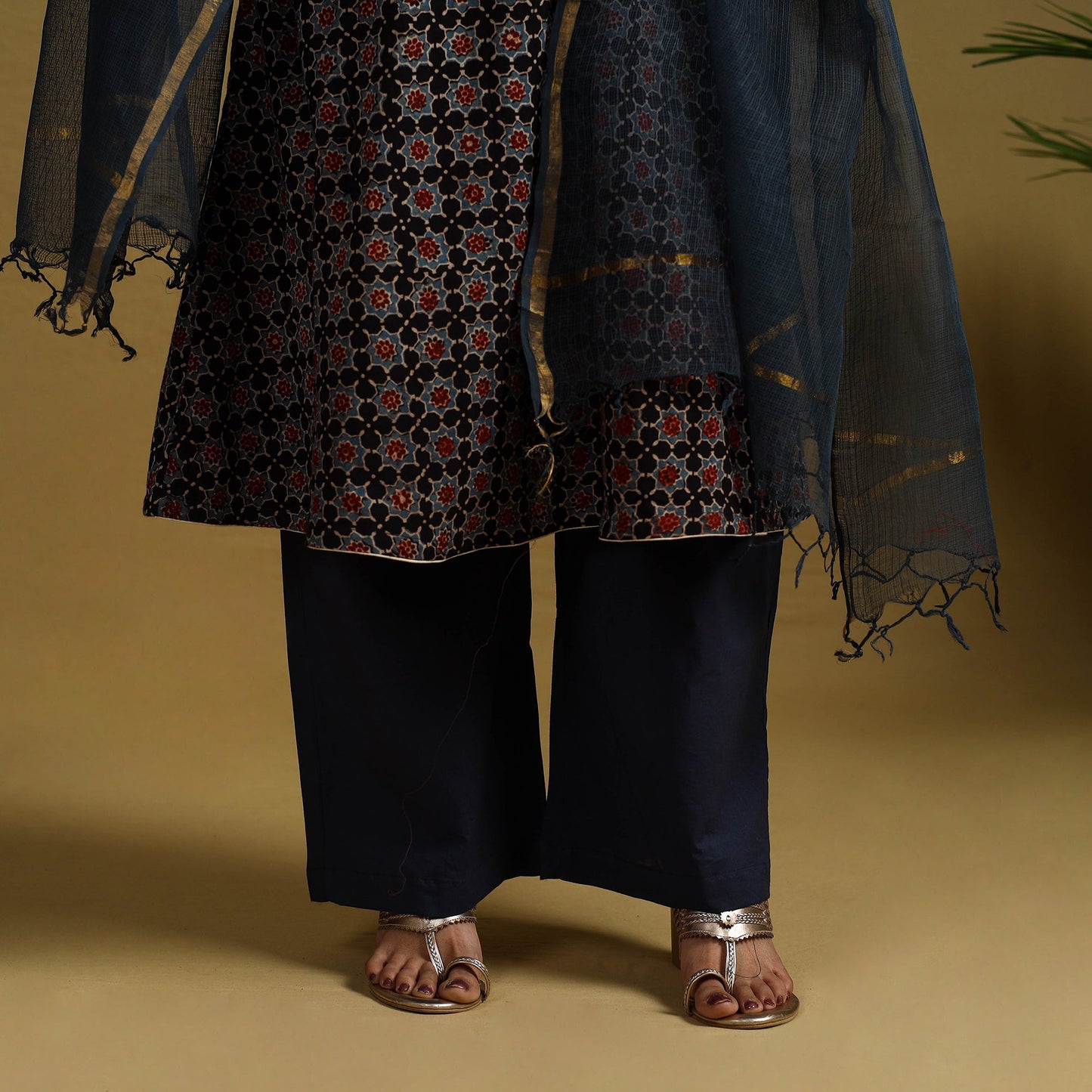 Buy Block Print Cotton Ajrakh Kurta Set with Dupatta