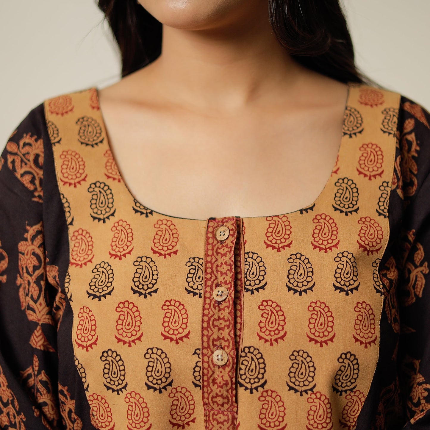 Black - Block Print Cotton A-Line Bagh Kurta 26