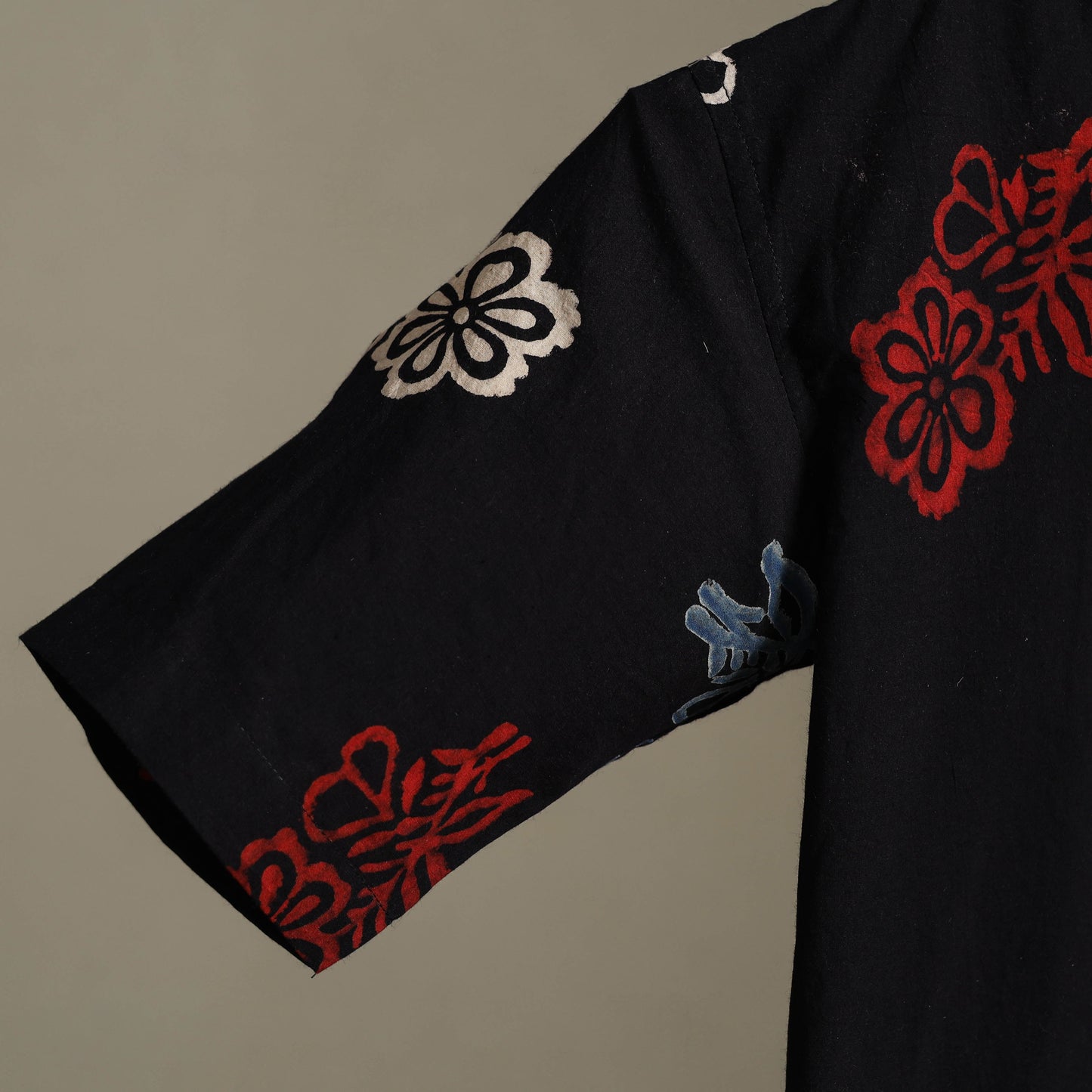 Black Block Print Cotton Men Half Sleeve Ajrakh Shirt