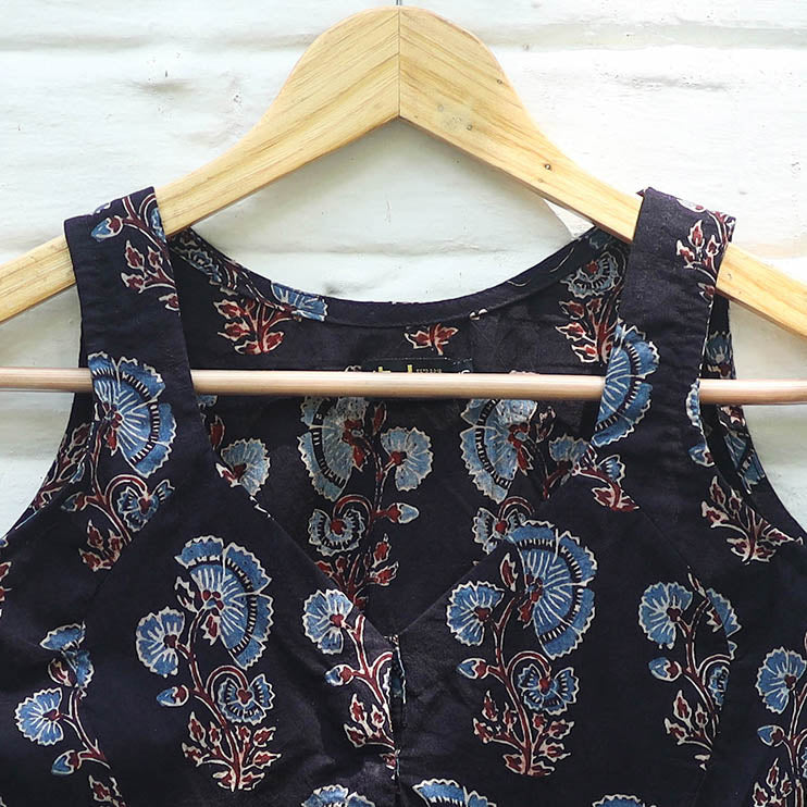 Black Block Print Cotton Stitched Ajrakh Blouse Online