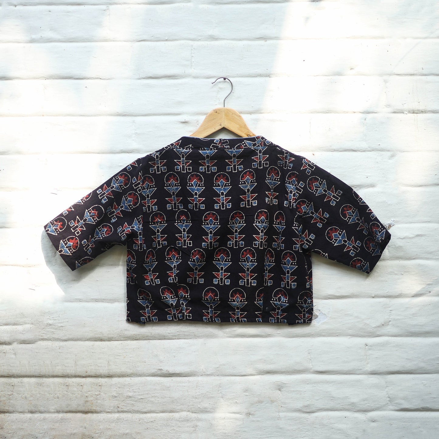 Black Block Print Cotton Stitched Ajrakh Blouse