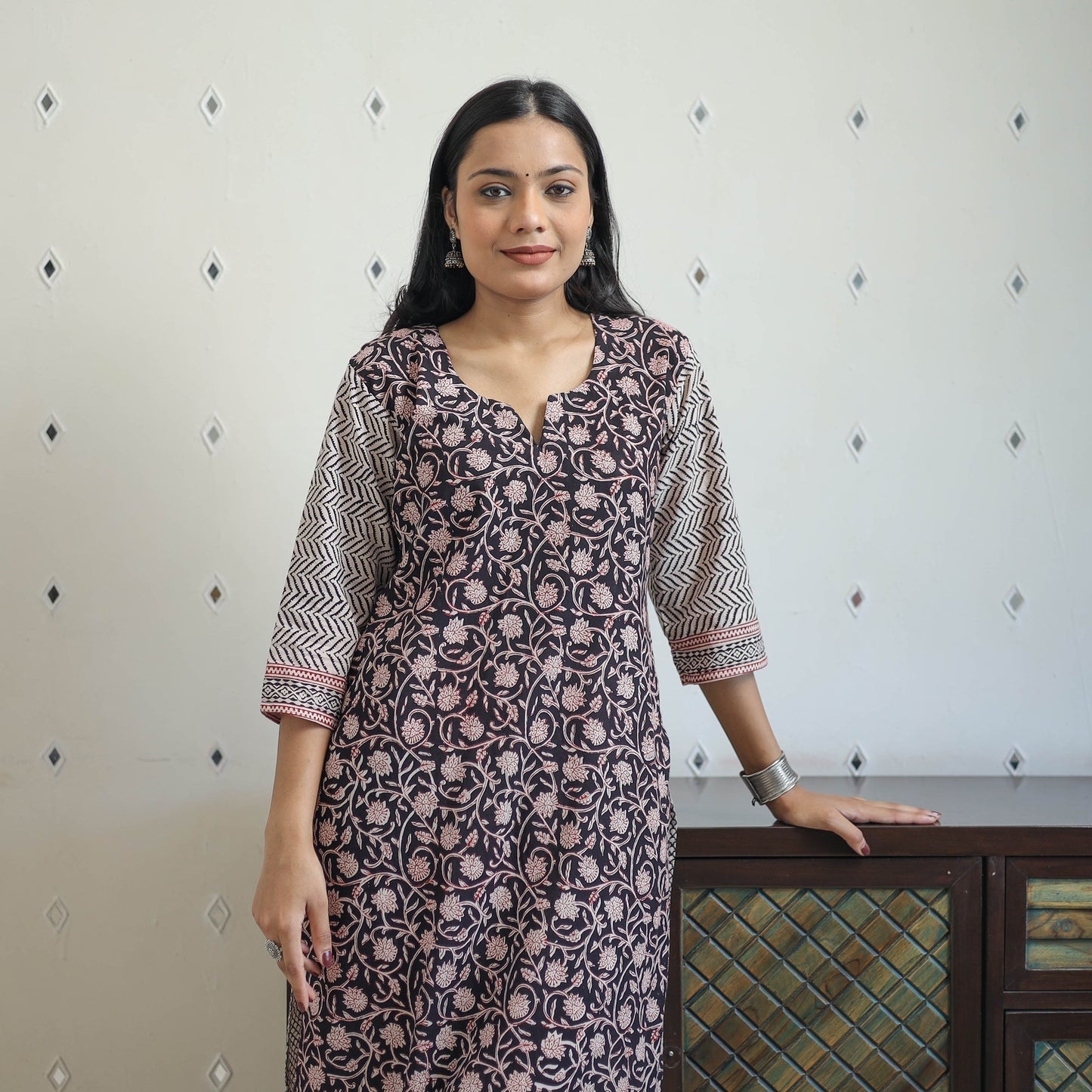 Black - block print cotton straight bagh kurta 08