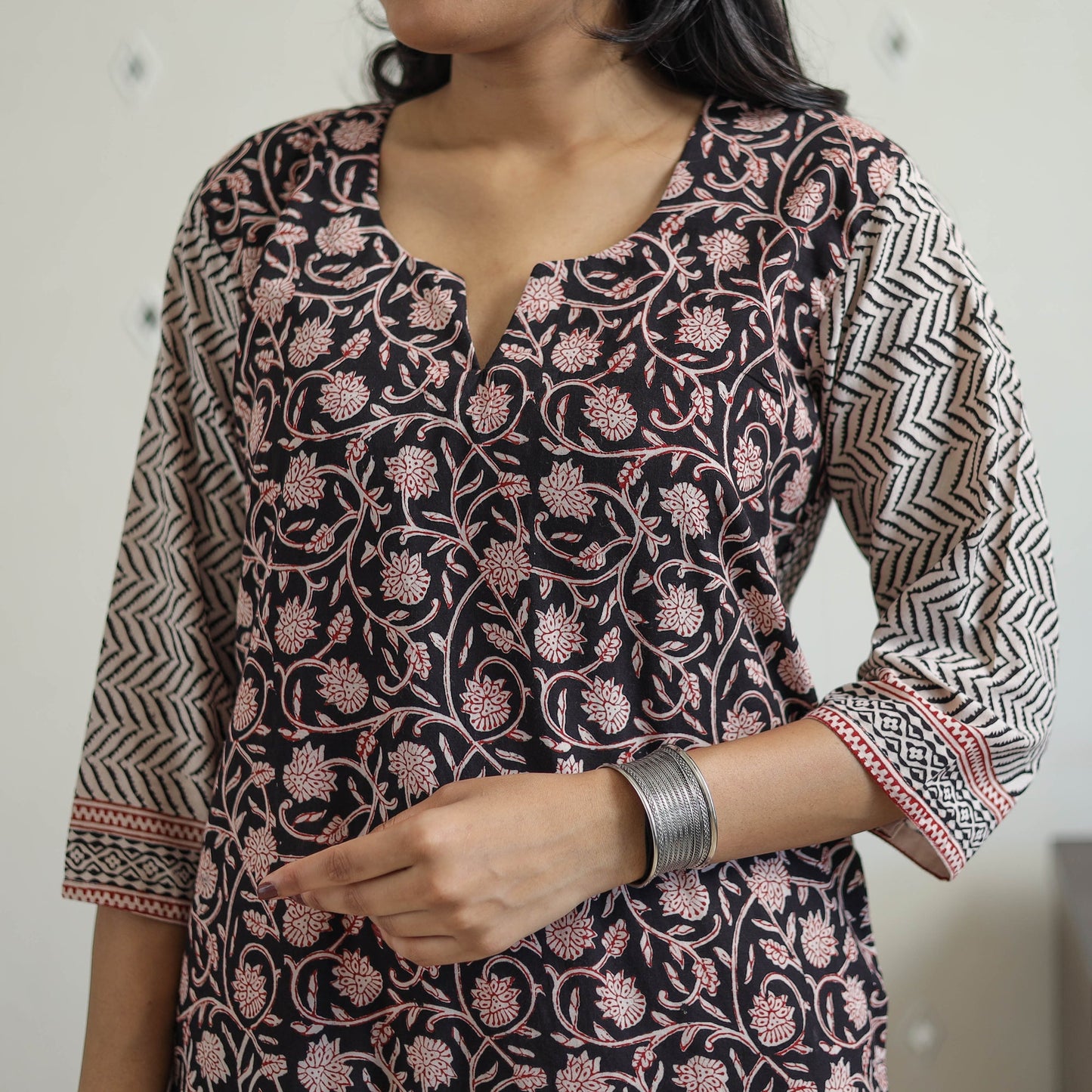 Black - block print cotton straight bagh kurta 08
