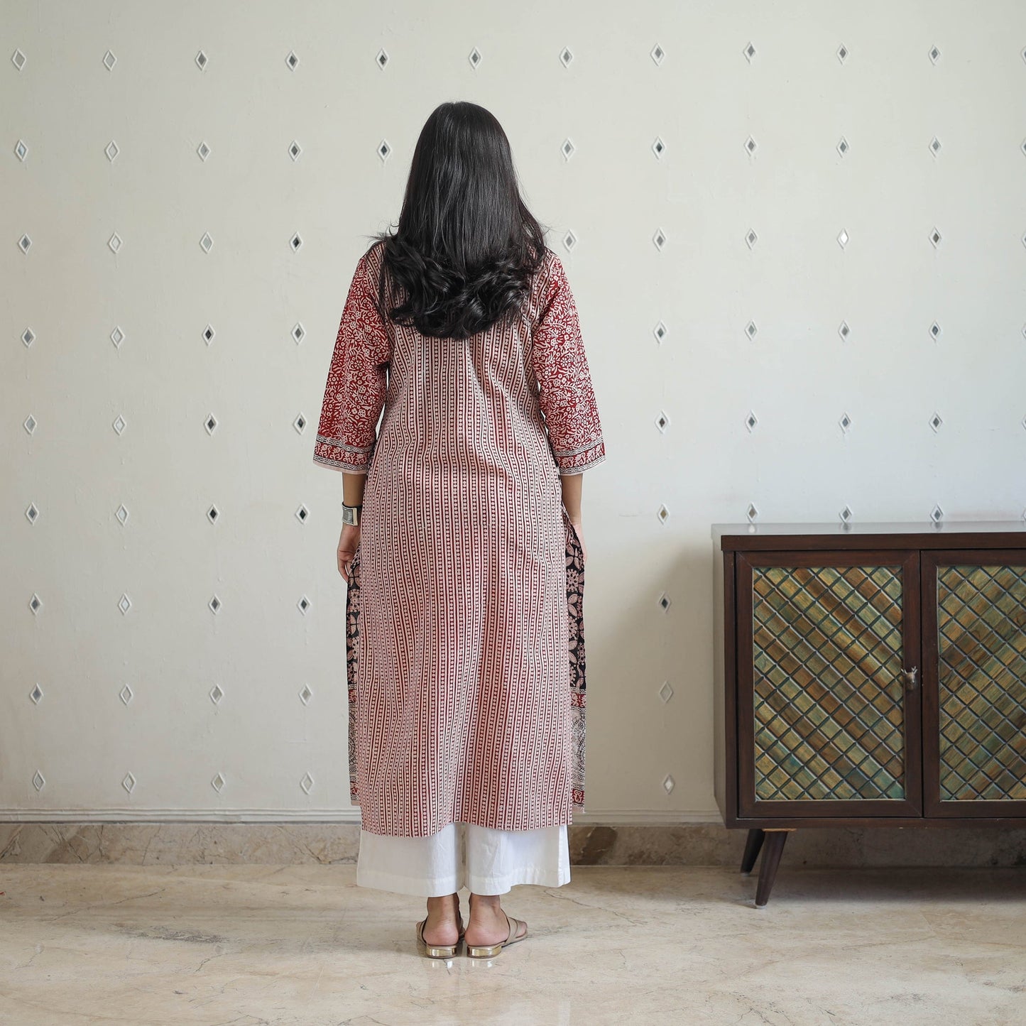 Black - Block Print Cotton Straight Bagh Kurta for Women