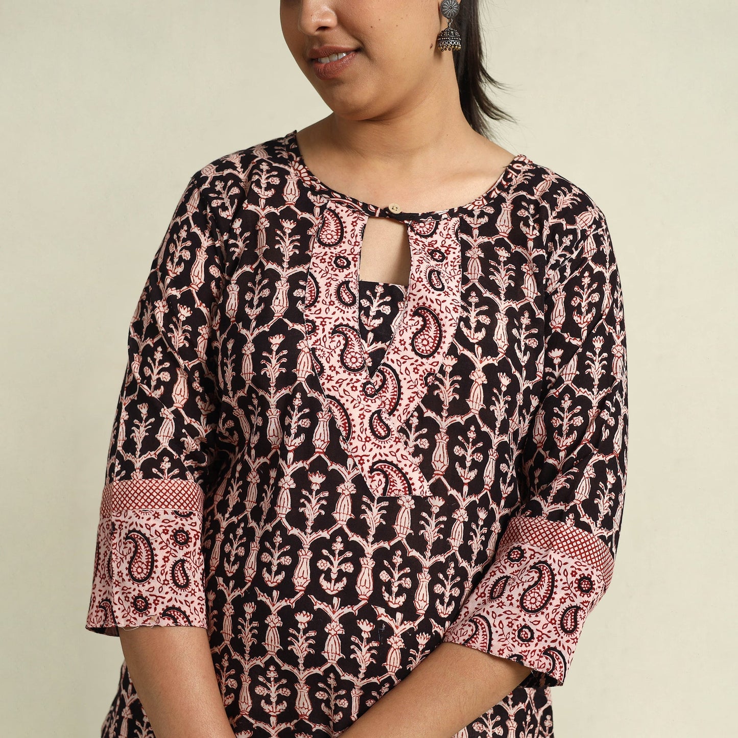 Black Block Print Mul Cotton Straight Bagh Kurta for Women