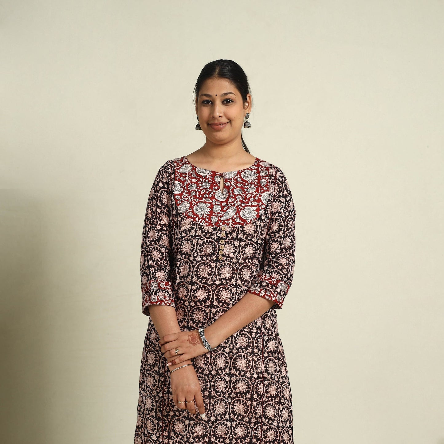Black Block Print Mul Cotton Straight Bagh Kurta for Women