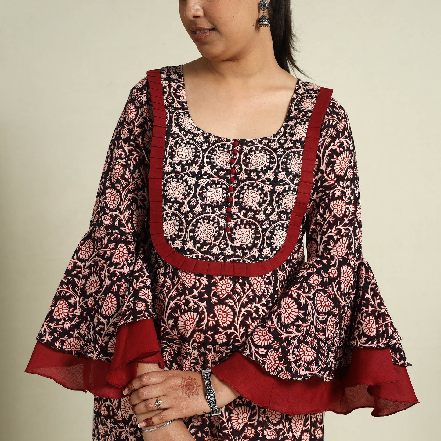 Black Block Print Mul Cotton Straight Bagh Kurta for Women