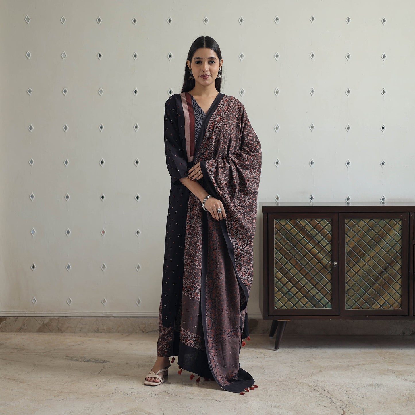 Buy Block Printed Cotton Ajrakh Kurta Set Online