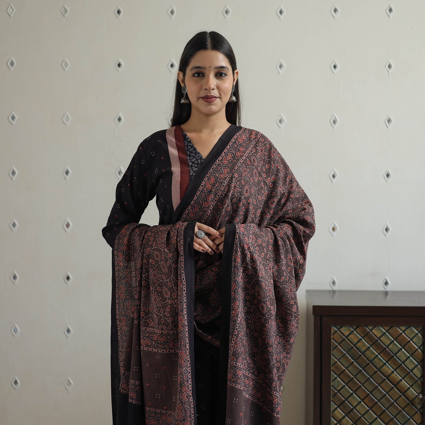 Buy Block Printed Cotton Ajrakh Kurta Set Online