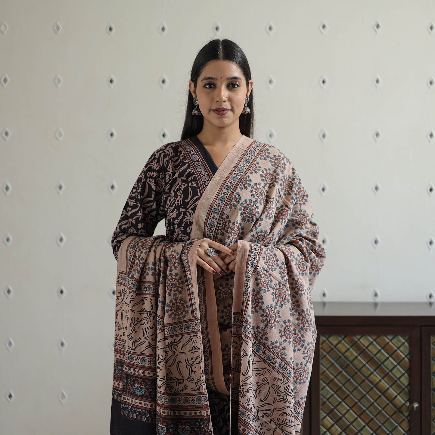 Block Printed Cotton Ajrakh Kurta Set