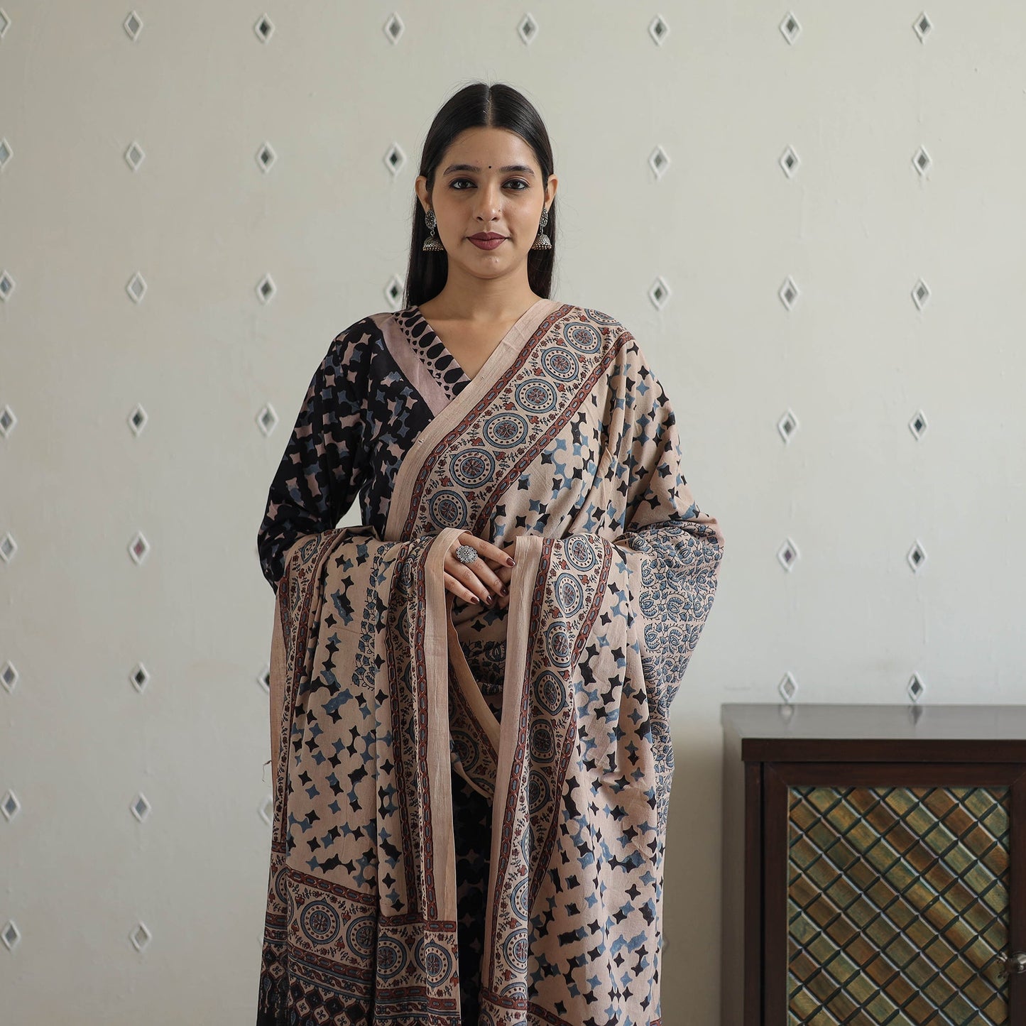 Block Printed Cotton Ajrakh Kurta Set