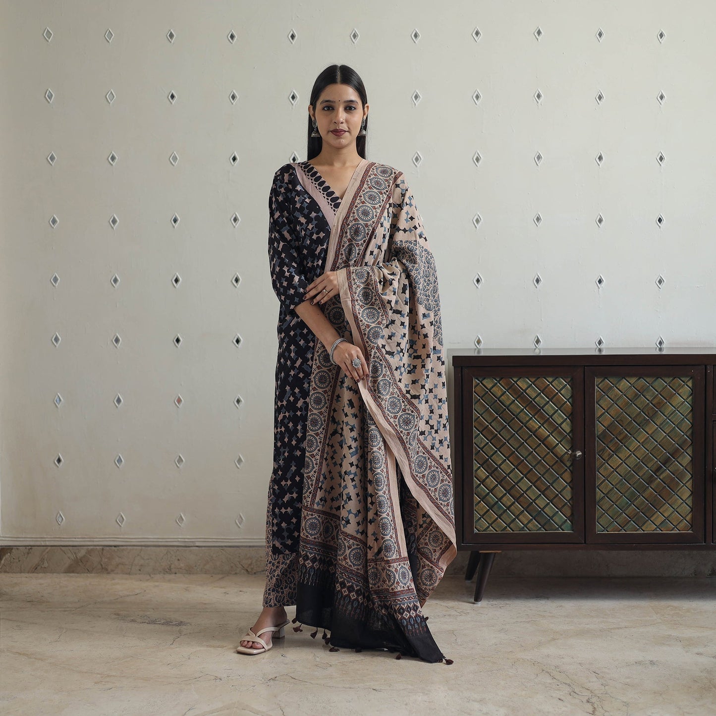 Block Printed Cotton Ajrakh Kurta Set