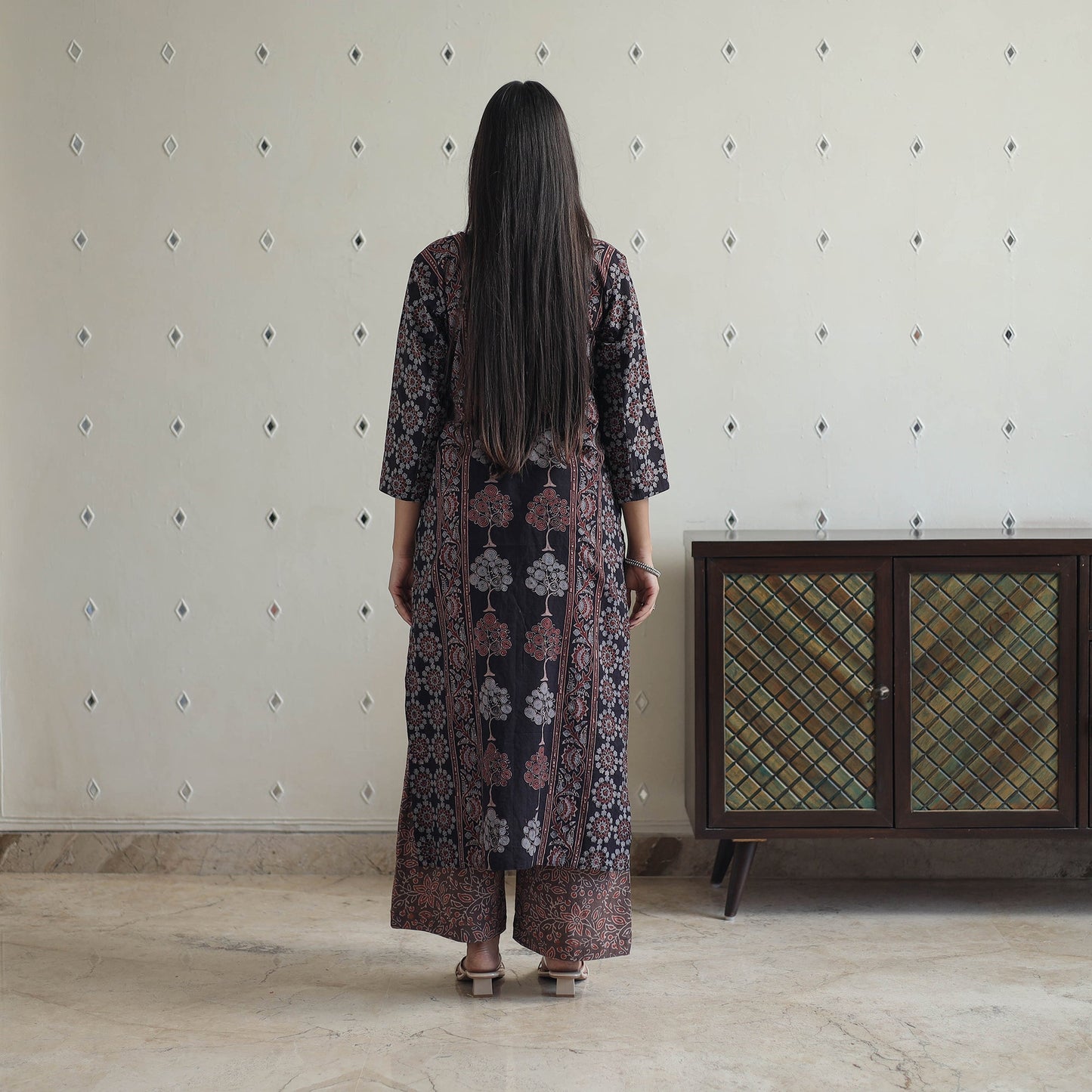 Black - Block Printed Cotton Ajrakh Kurta Set 07