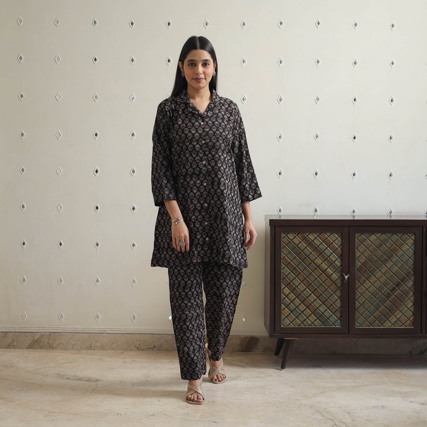 Black - printed cotton co-ord set 05 - handcrafted