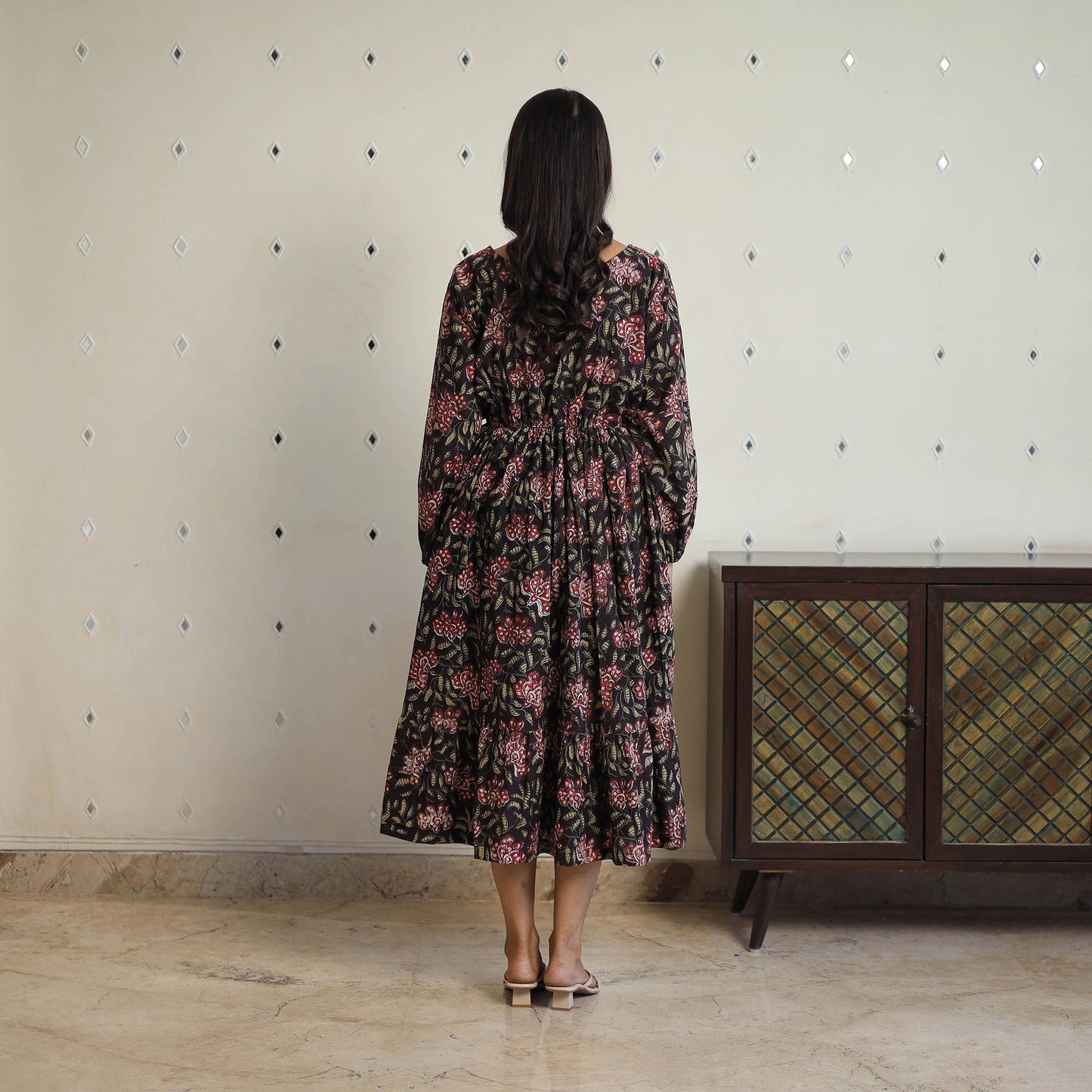 Black Block Printed Cotton Fit & Flare Jahota Dress