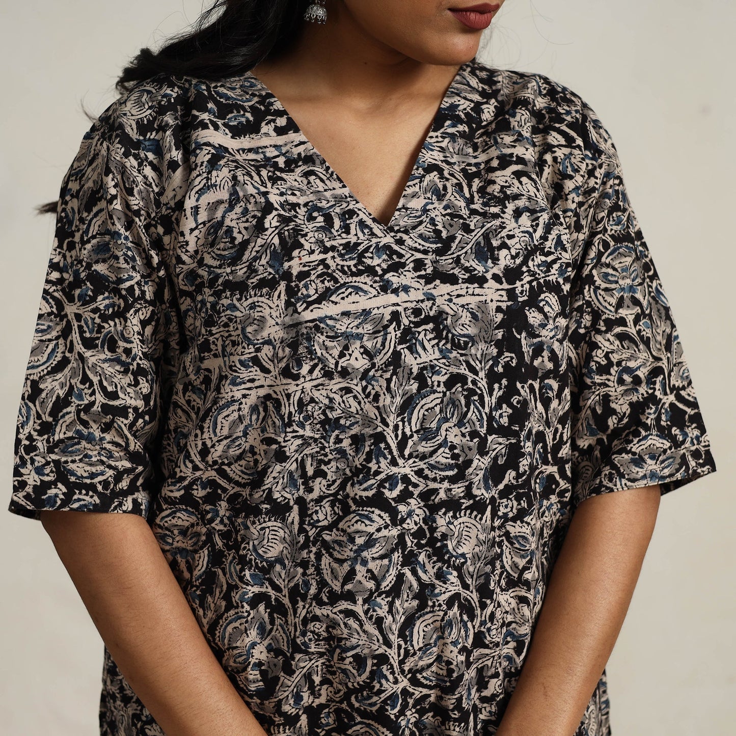Black - printed cotton kalamkari kurta set 01 - handcrafted