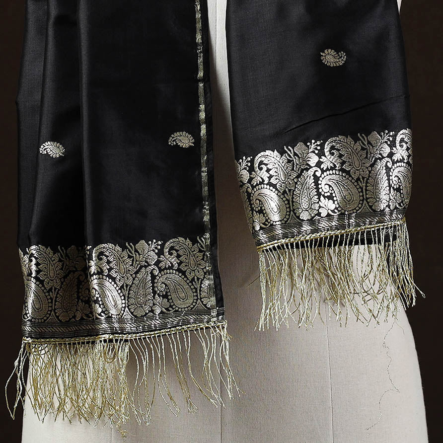Black - brocade handloom pure silk banarasi stole