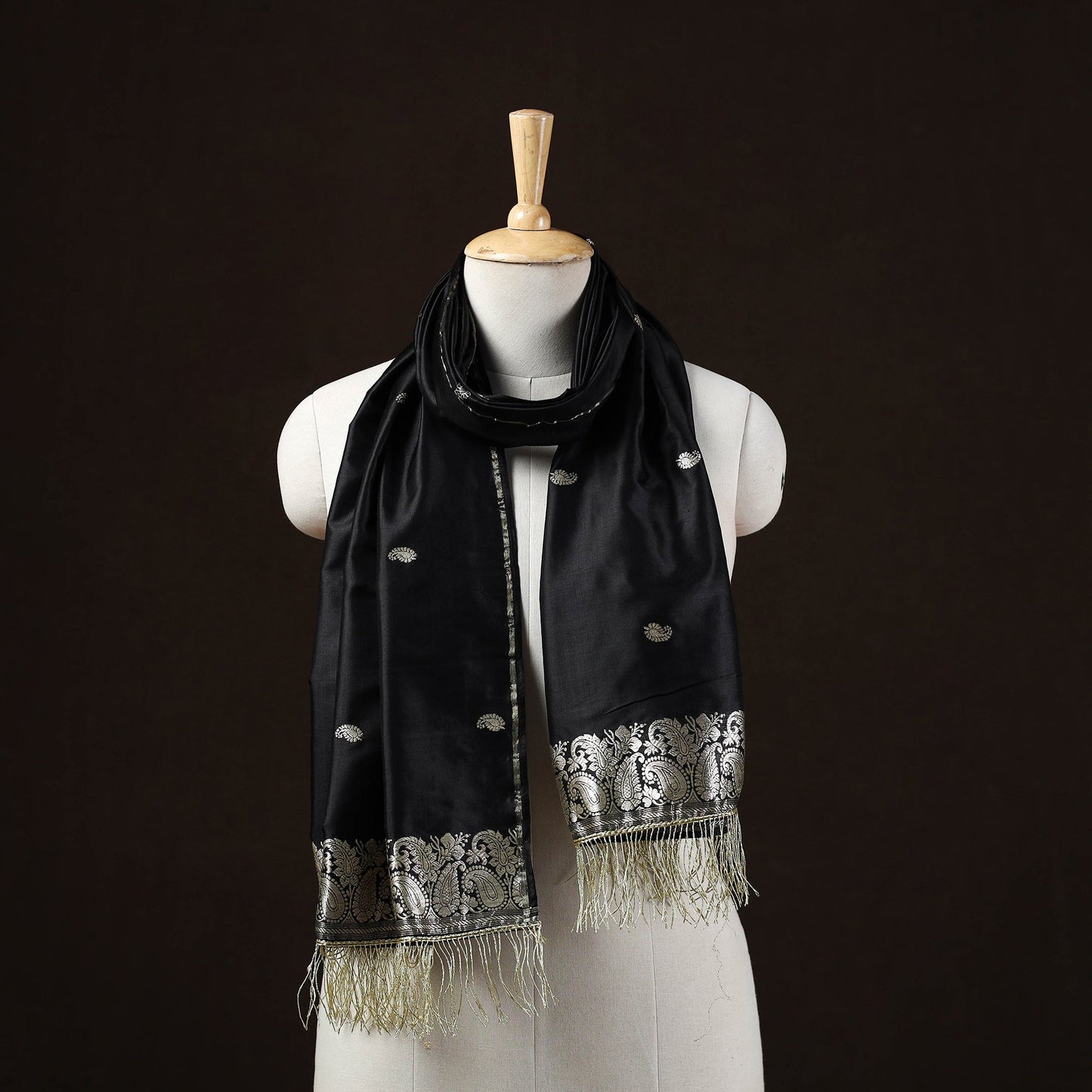 Black - brocade handloom pure silk banarasi stole