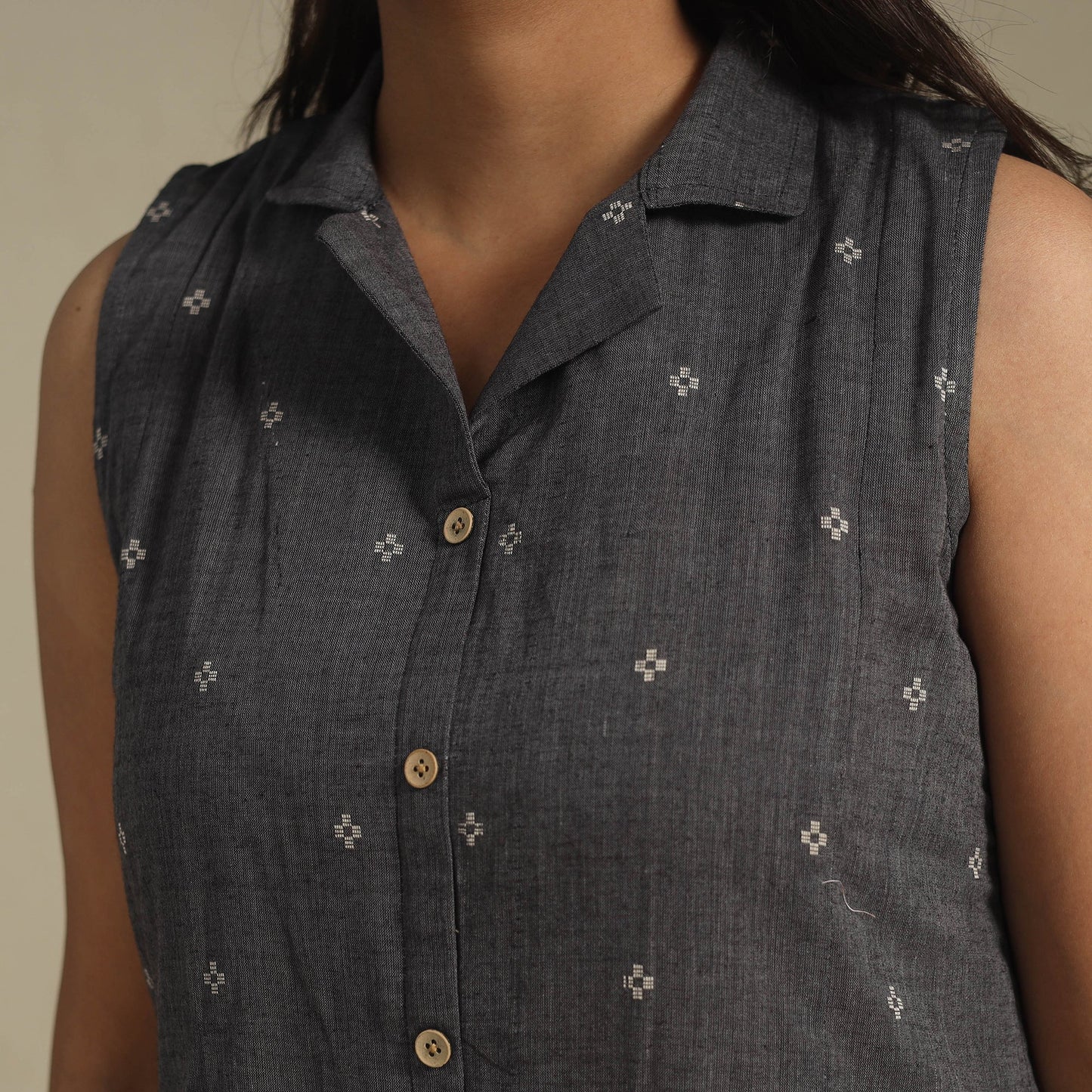 Black - button down cotton jacquard dress 15 - handcrafted