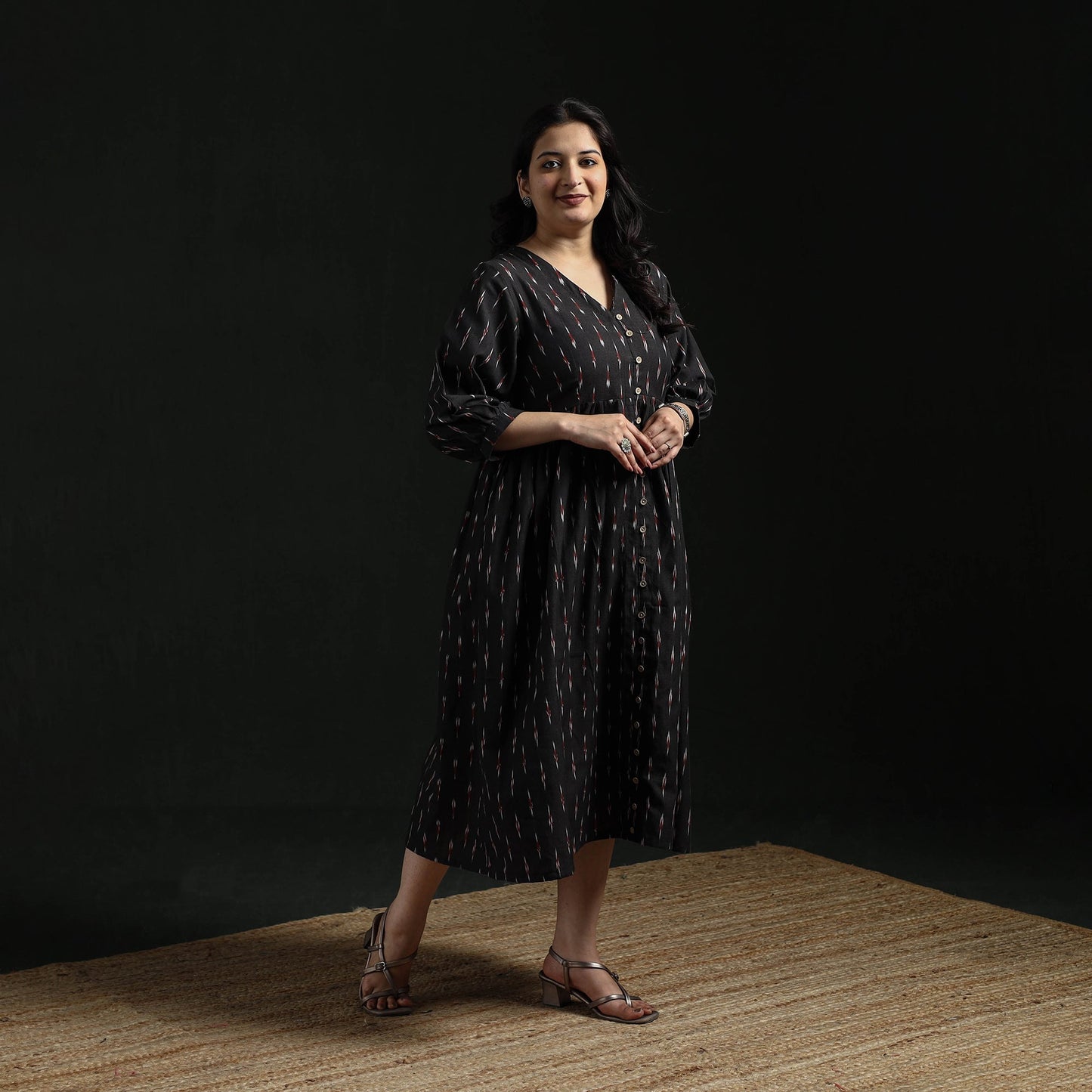 Button down flared cotton pochampally ikat dress 09