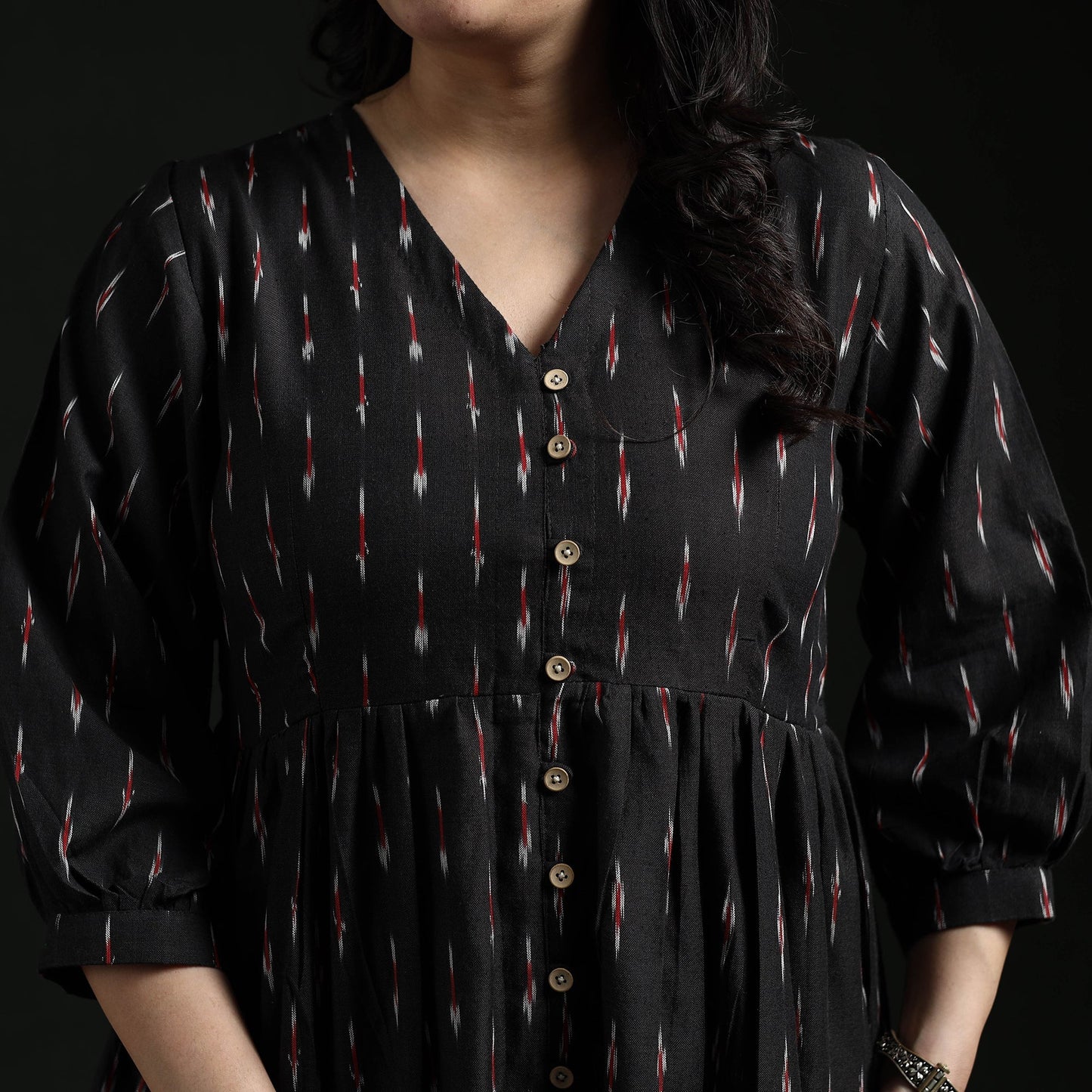 Button down flared cotton pochampally ikat dress 09