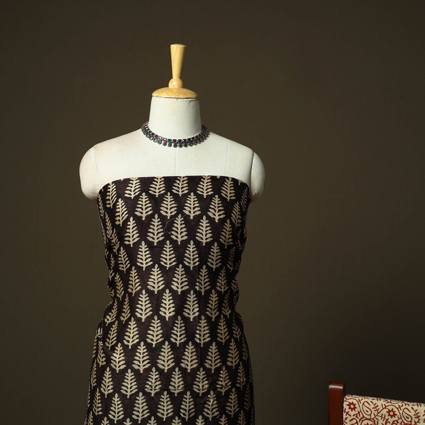 Chanderi silk hand block bagru print 3pc unstitched dress