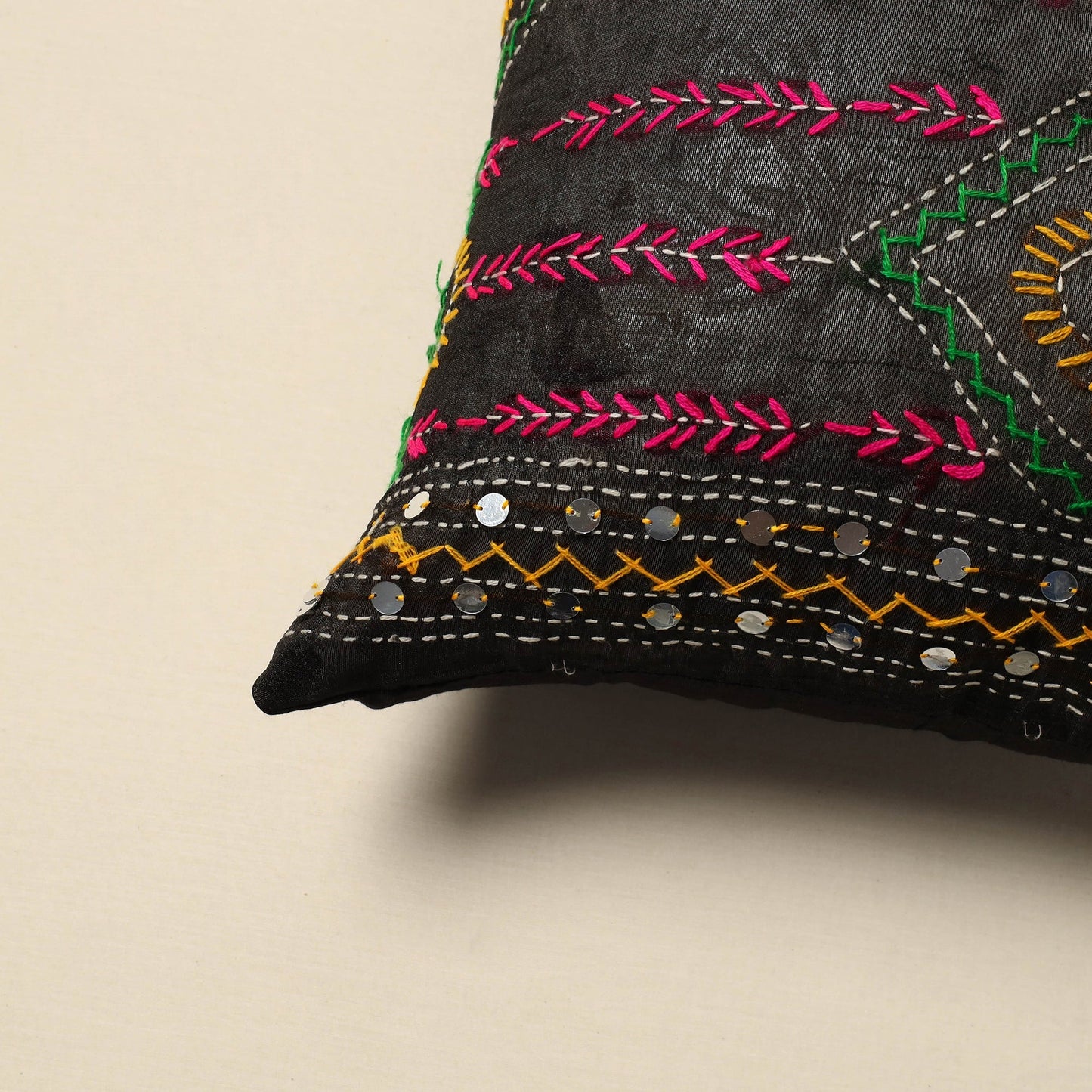 Chanderi silk hand embroidery cushion cover 13 - handcrafted