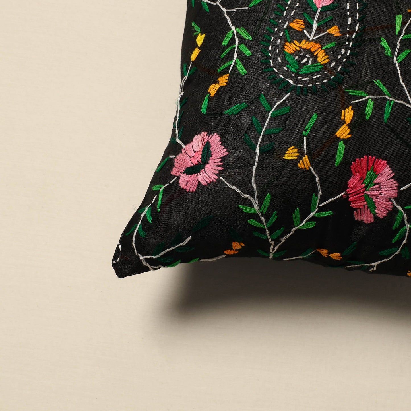Chanderi silk hand embroidery cushion cover 19 - handcrafted