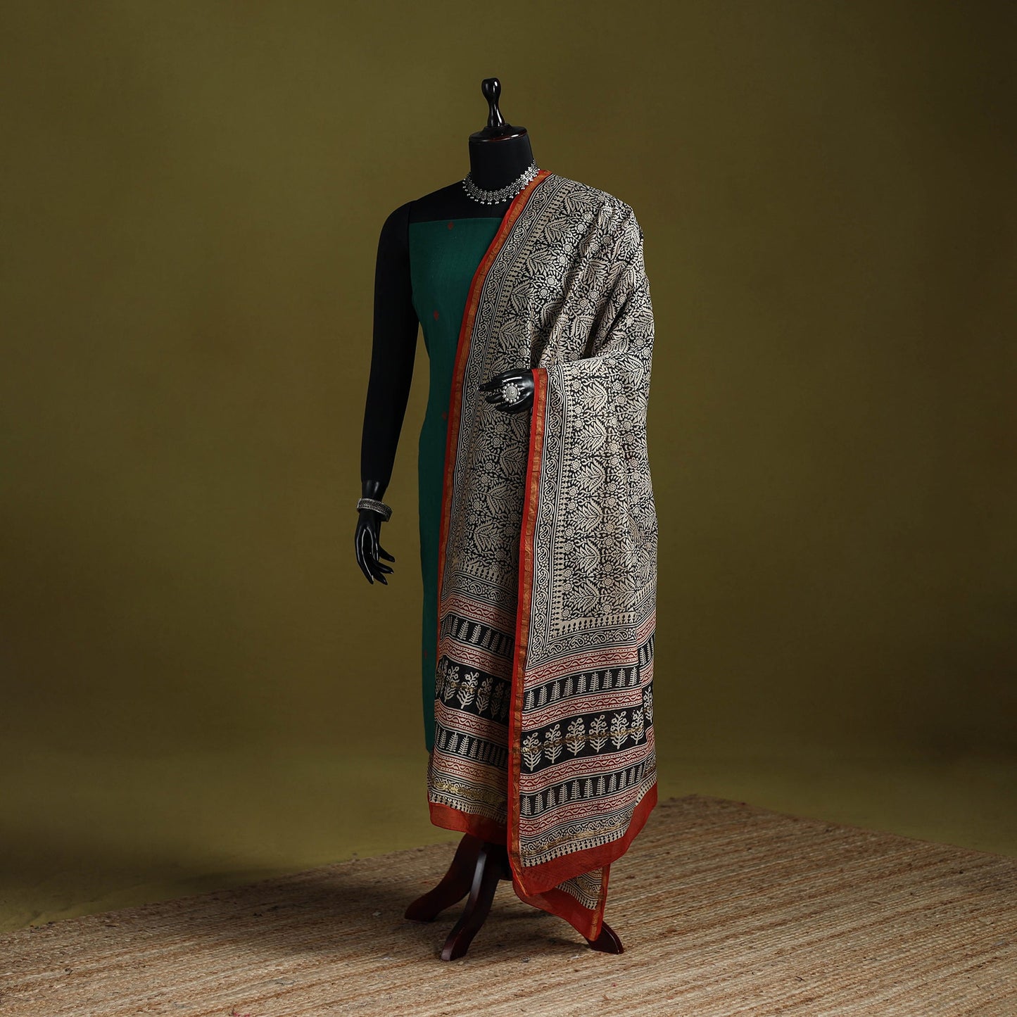 Black - chanderi silk hand natural dyed bagru dupatta 14