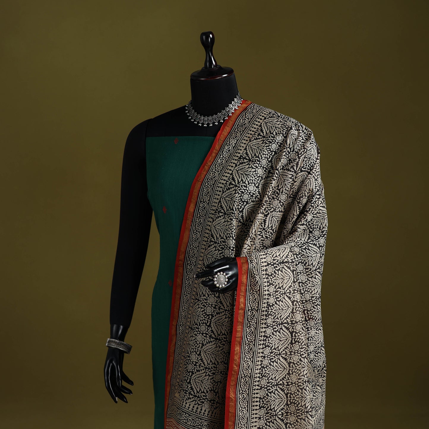 Black - chanderi silk hand natural dyed bagru dupatta 14