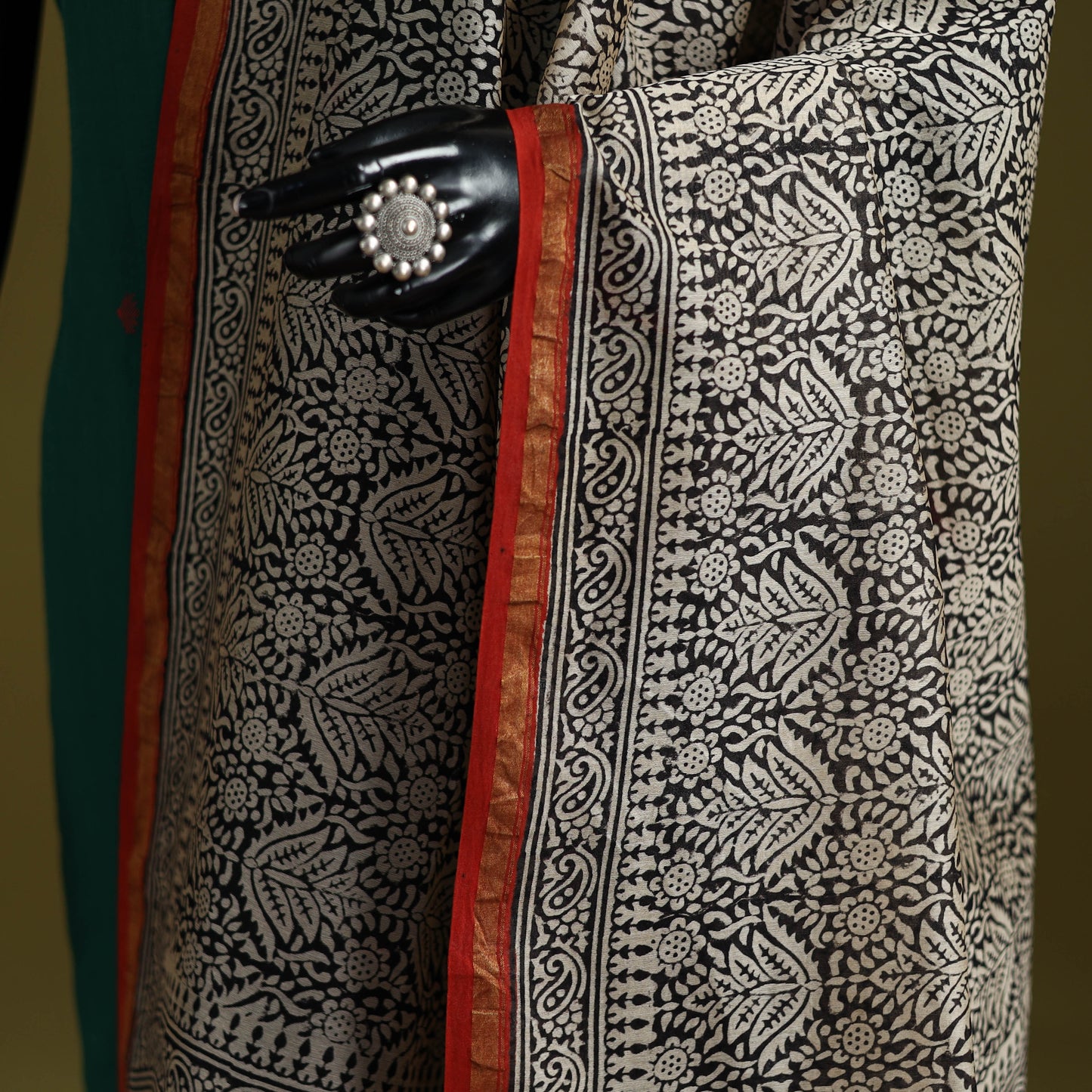 Black - chanderi silk hand natural dyed bagru dupatta 14