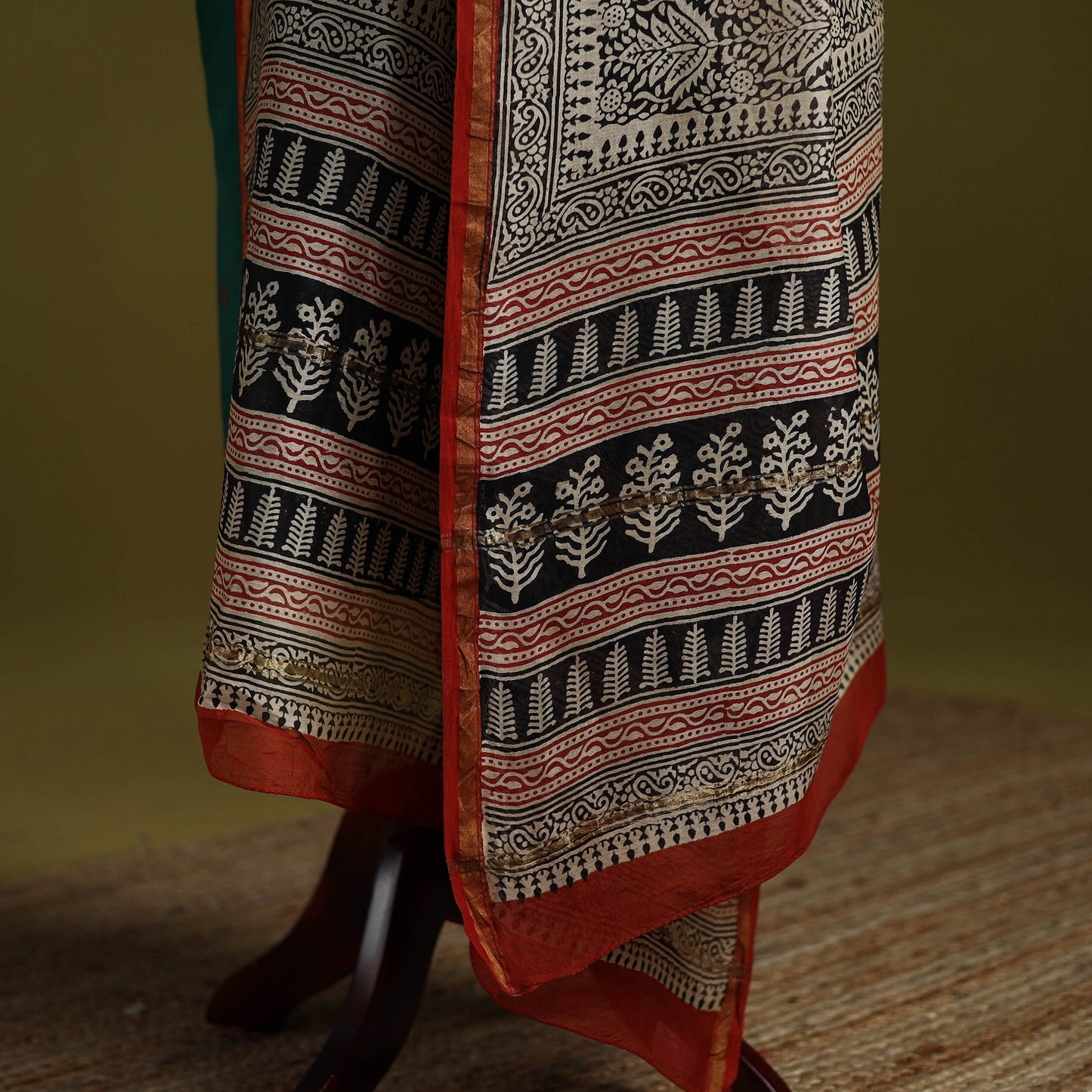 Black - chanderi silk hand natural dyed bagru dupatta 14