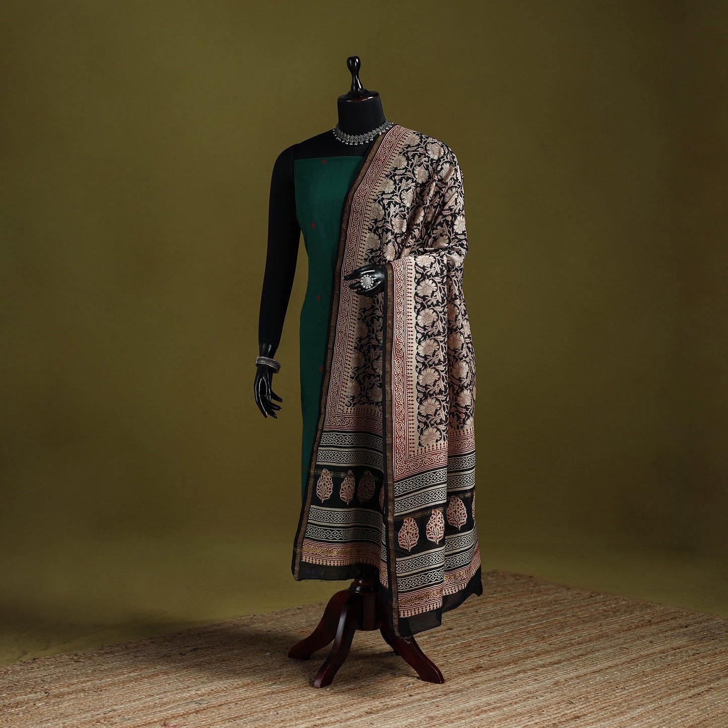 Black - chanderi silk hand natural dyed bagru dupatta 20
