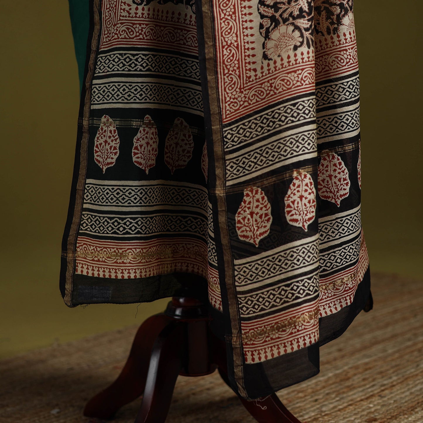Black - chanderi silk hand natural dyed bagru dupatta 20