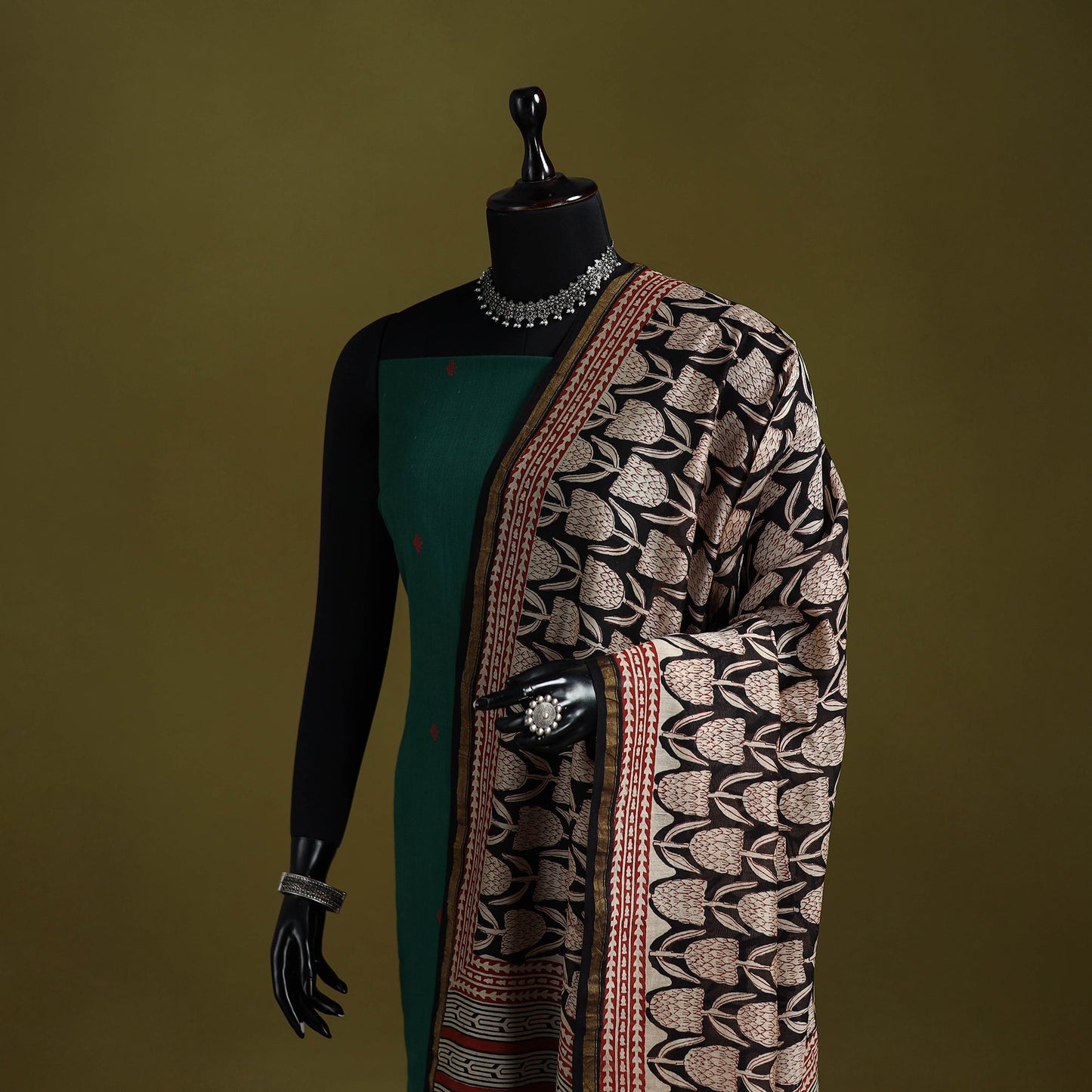 Black - chanderi silk hand natural dyed bagru dupatta 23