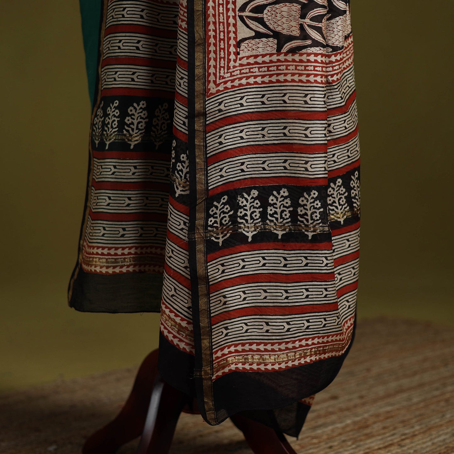 Black - chanderi silk hand natural dyed bagru dupatta 23