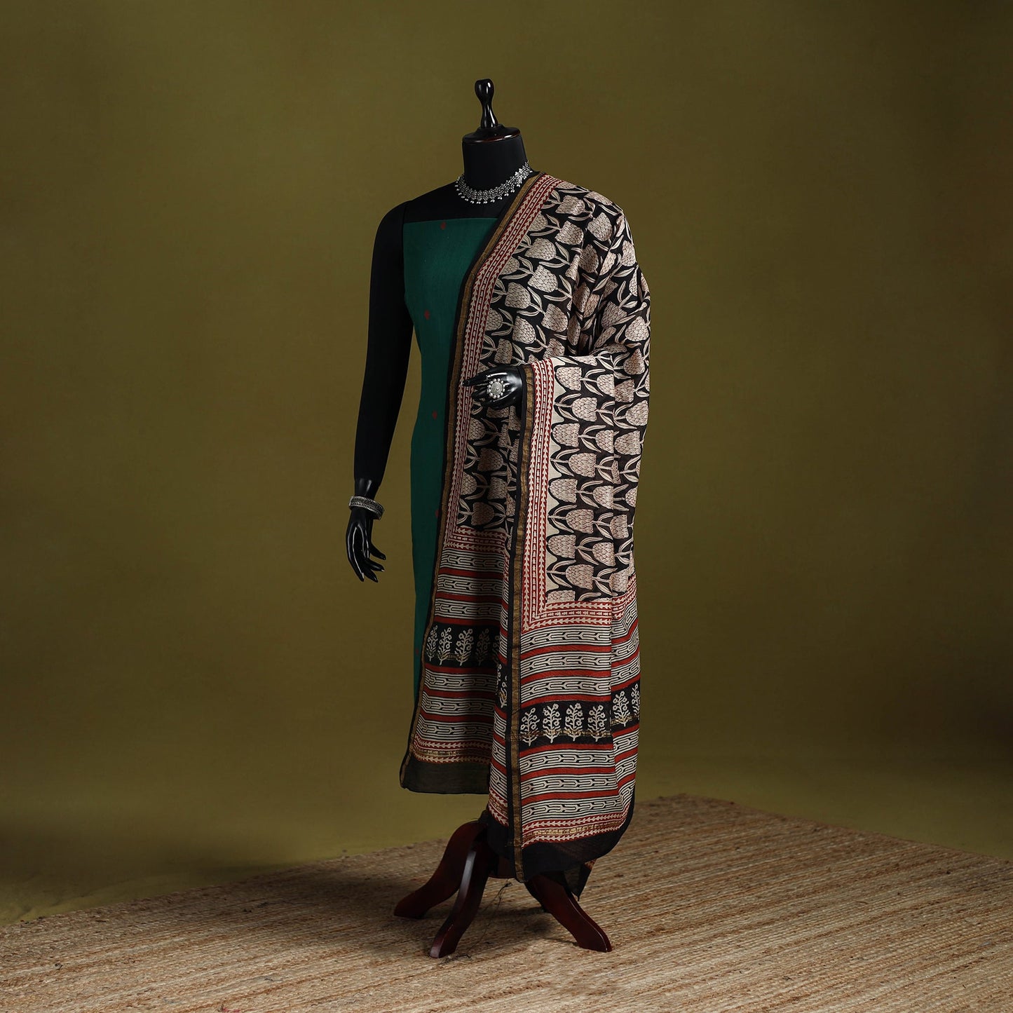 Black - chanderi silk hand natural dyed bagru dupatta 23