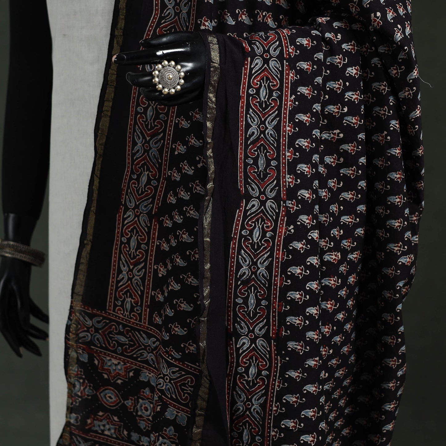 Black - chanderi silk kutch hand block print natural dyed