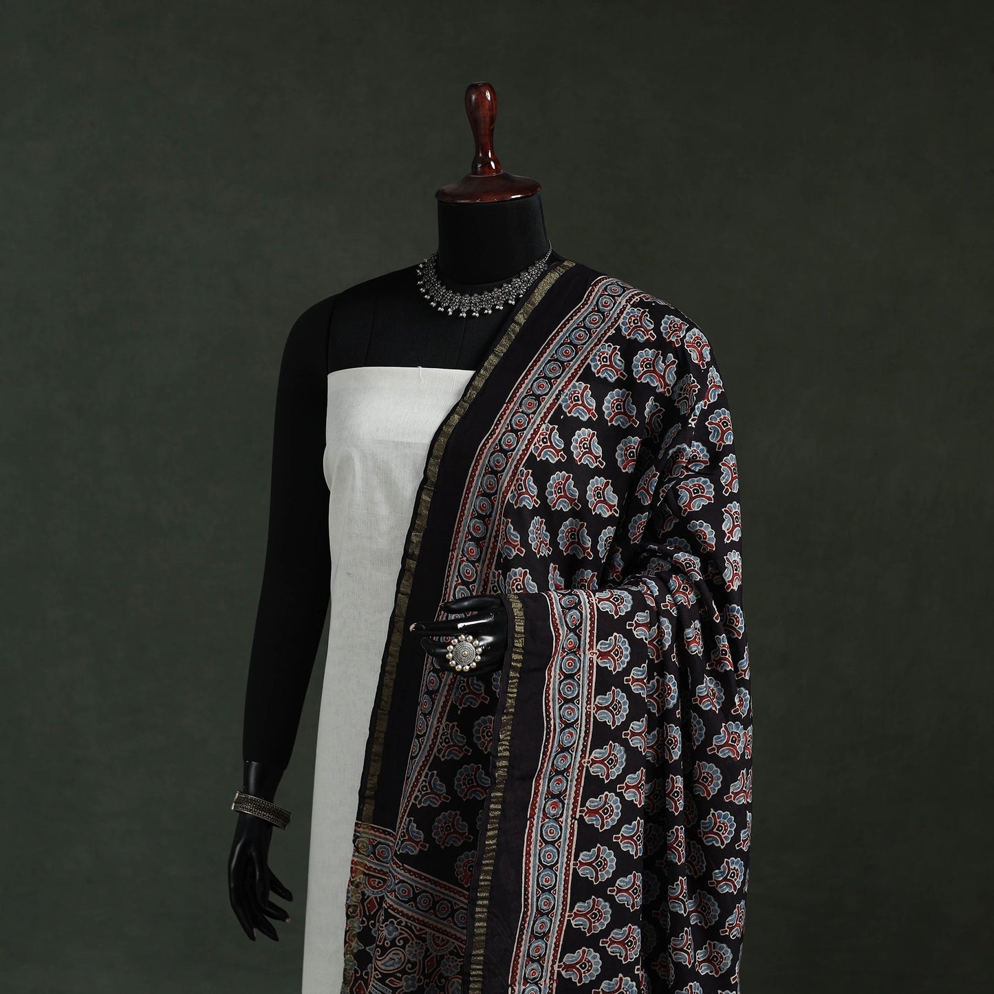 Black - chanderi silk kutch hand block print natural dyed