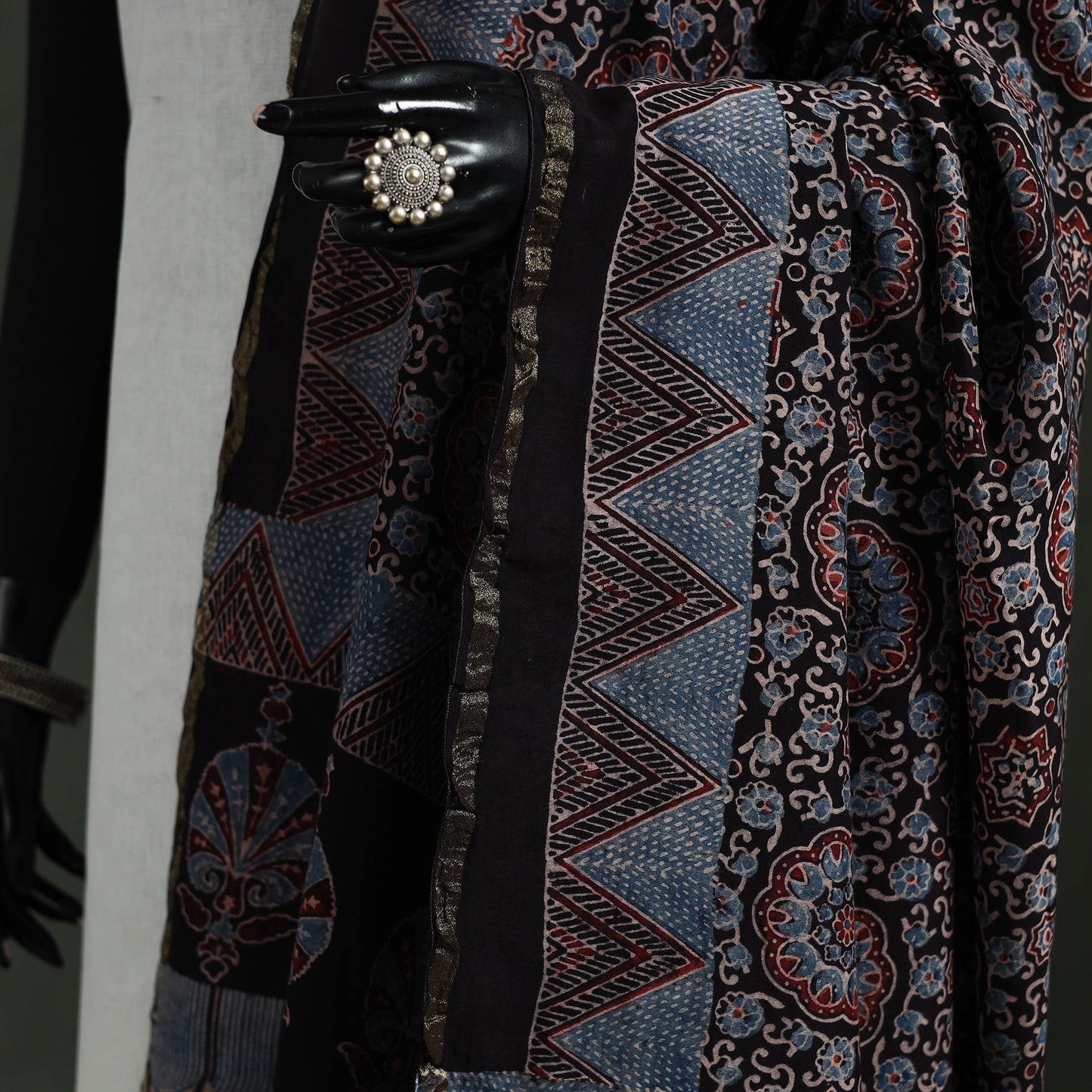 Black - chanderi silk kutch hand block print natural dyed