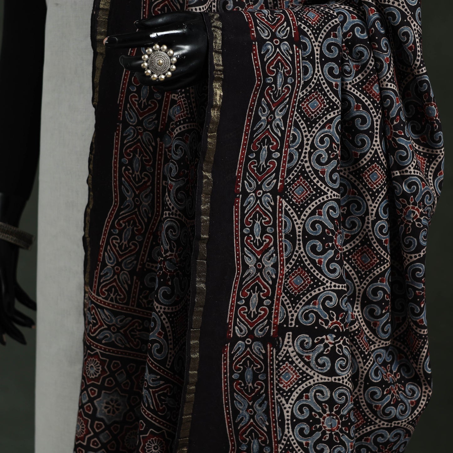 Black - chanderi silk kutch hand block print natural dyed